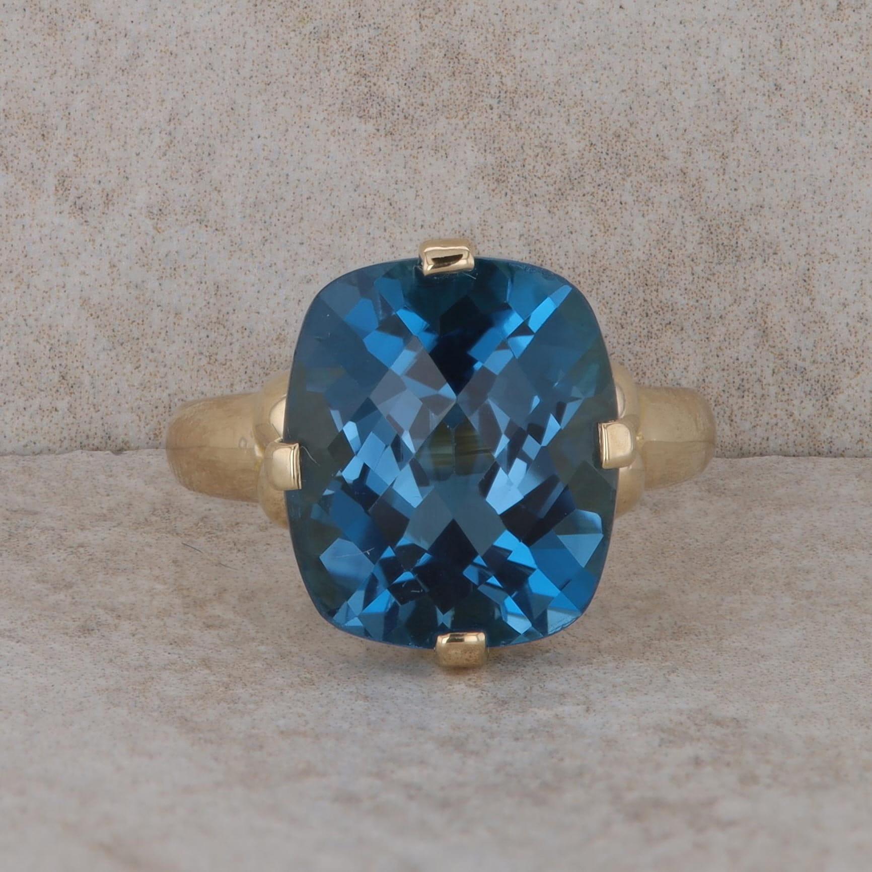 10k Yellow Gold London Blue Topaz Cushion Ring