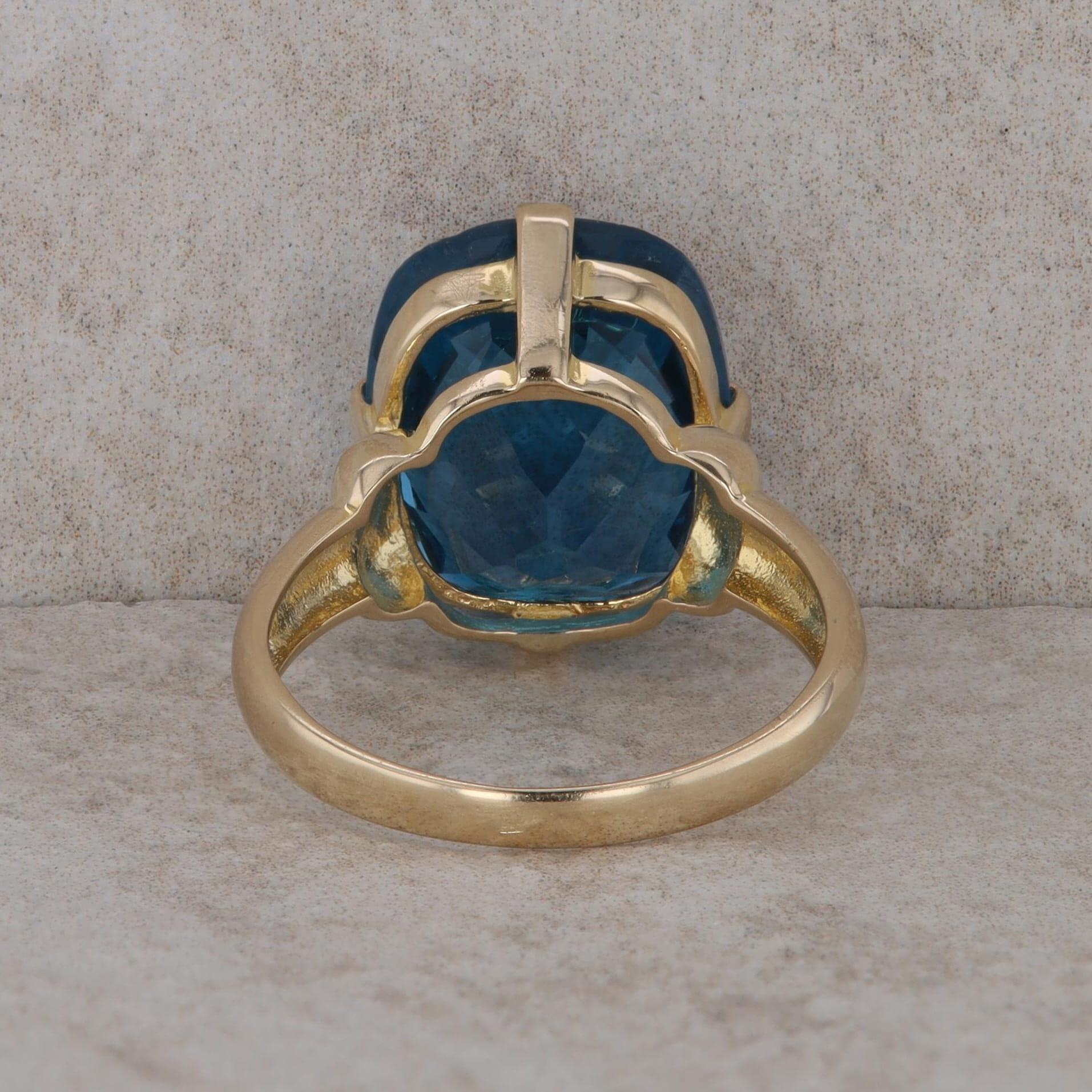 10k Yellow Gold London Blue Topaz Cushion Ring