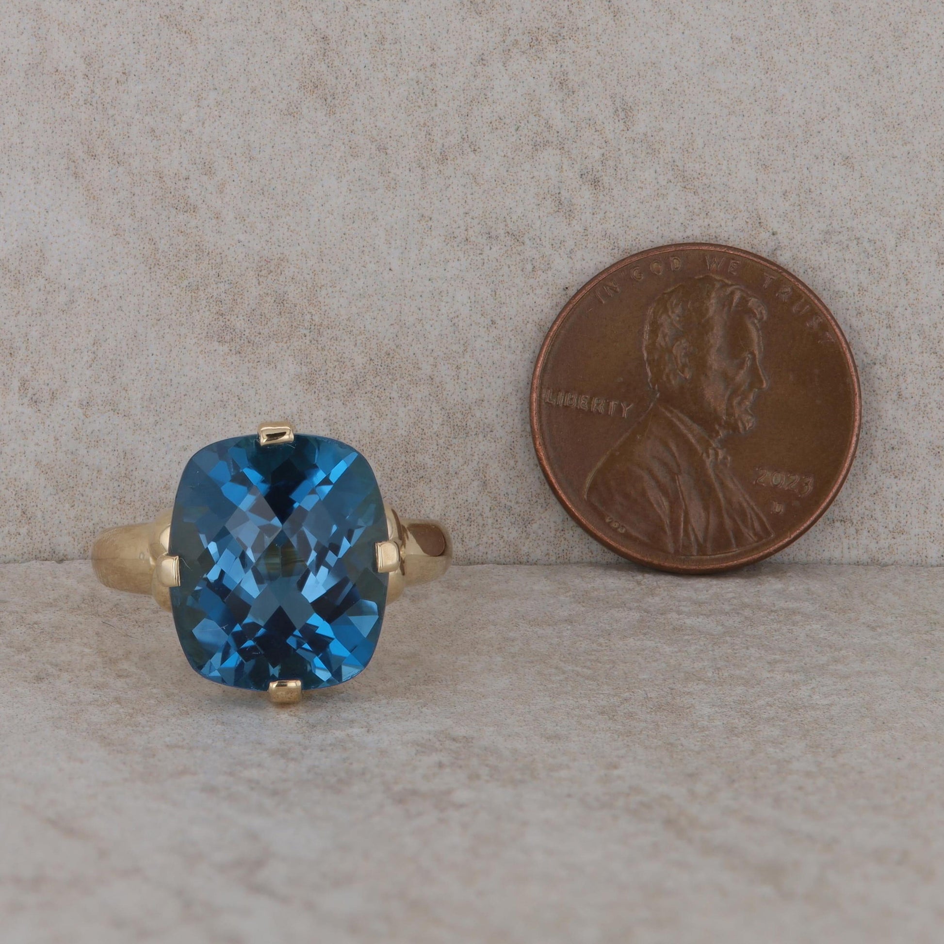 10k Yellow Gold London Blue Topaz Cushion Ring