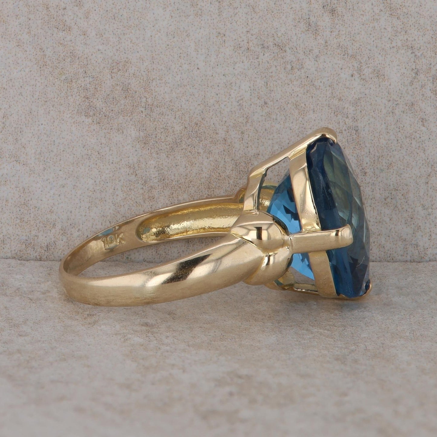 10k Yellow Gold London Blue Topaz Cushion Ring