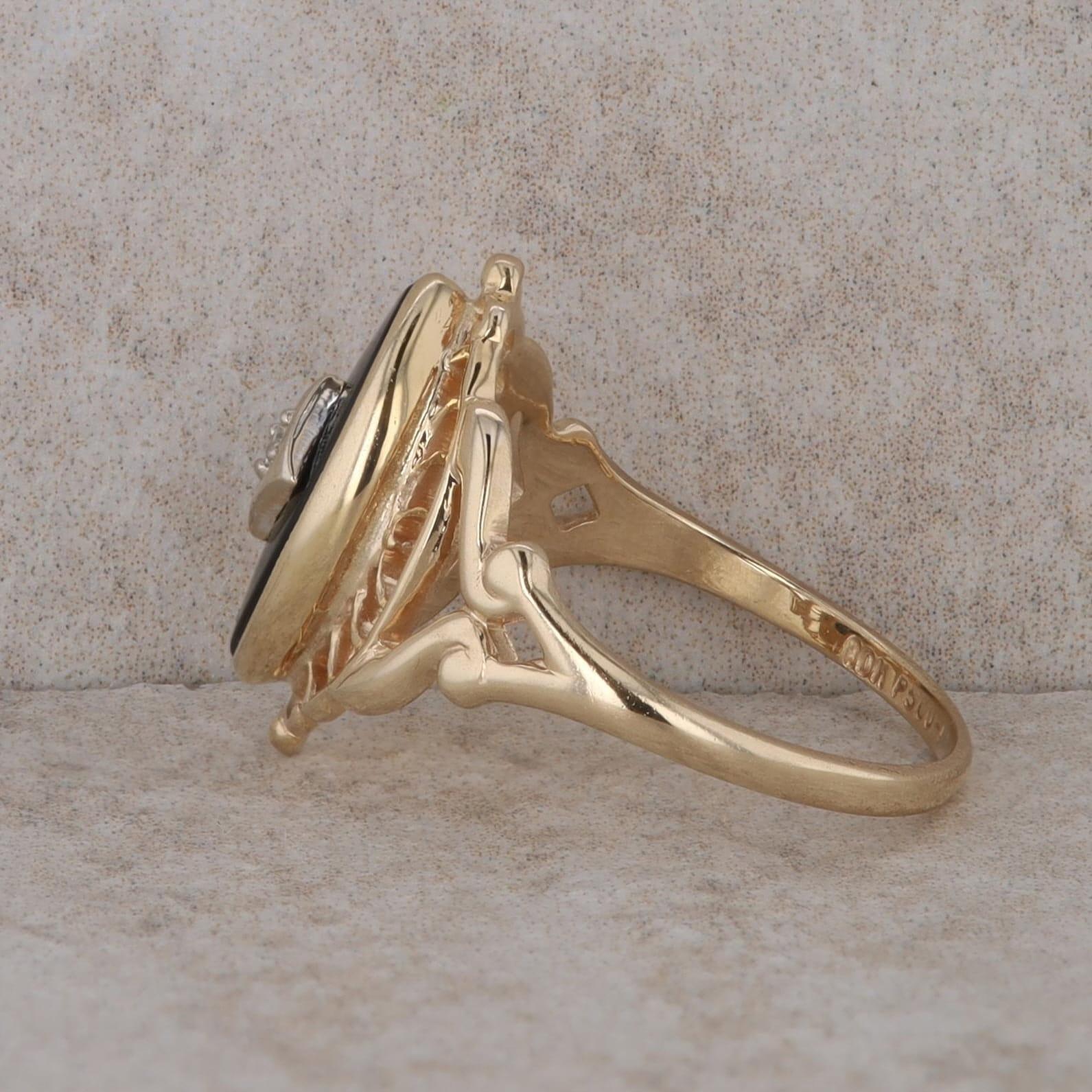 10k Yellow Gold Onyx and Diamond Ring