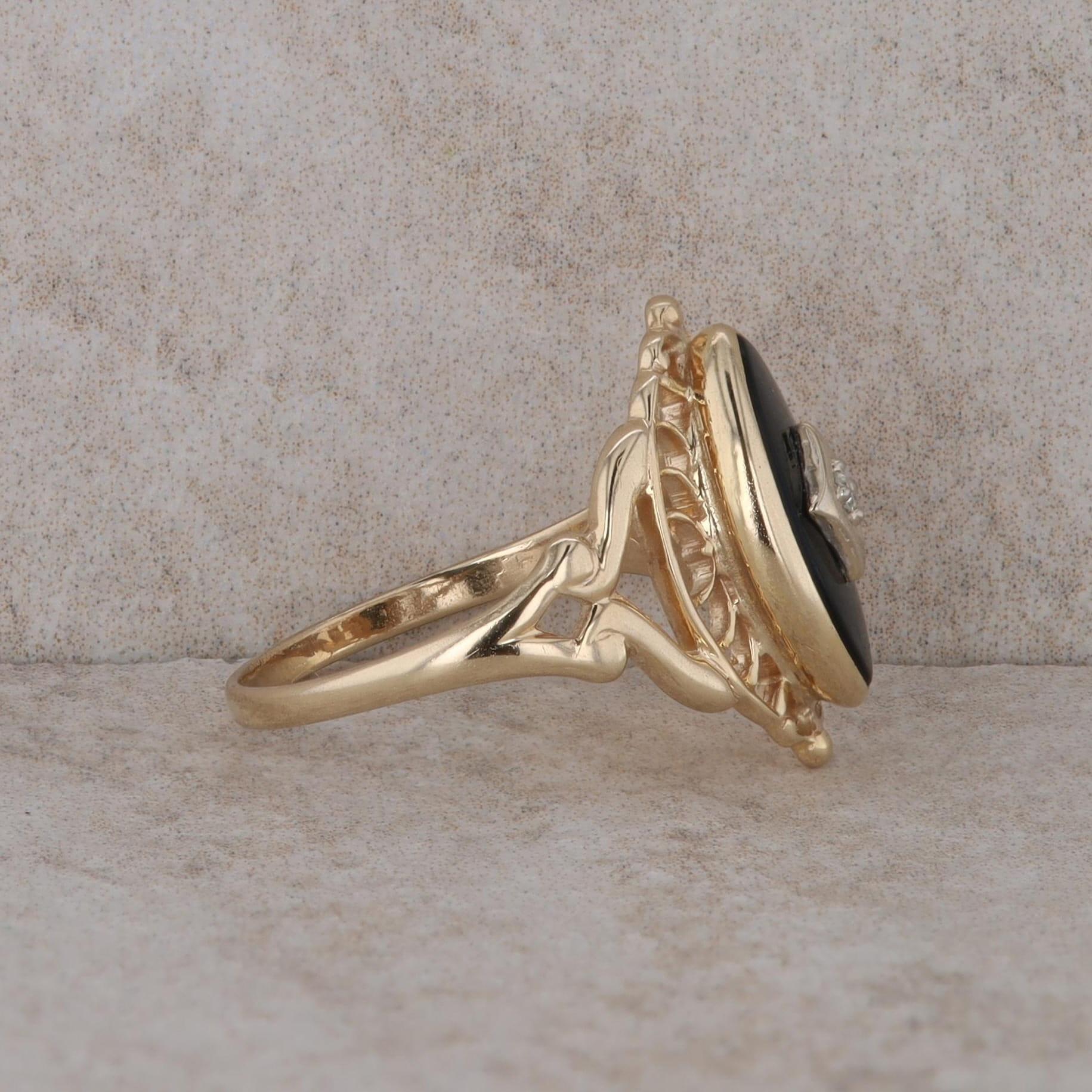 10k Yellow Gold Onyx and Diamond Ring