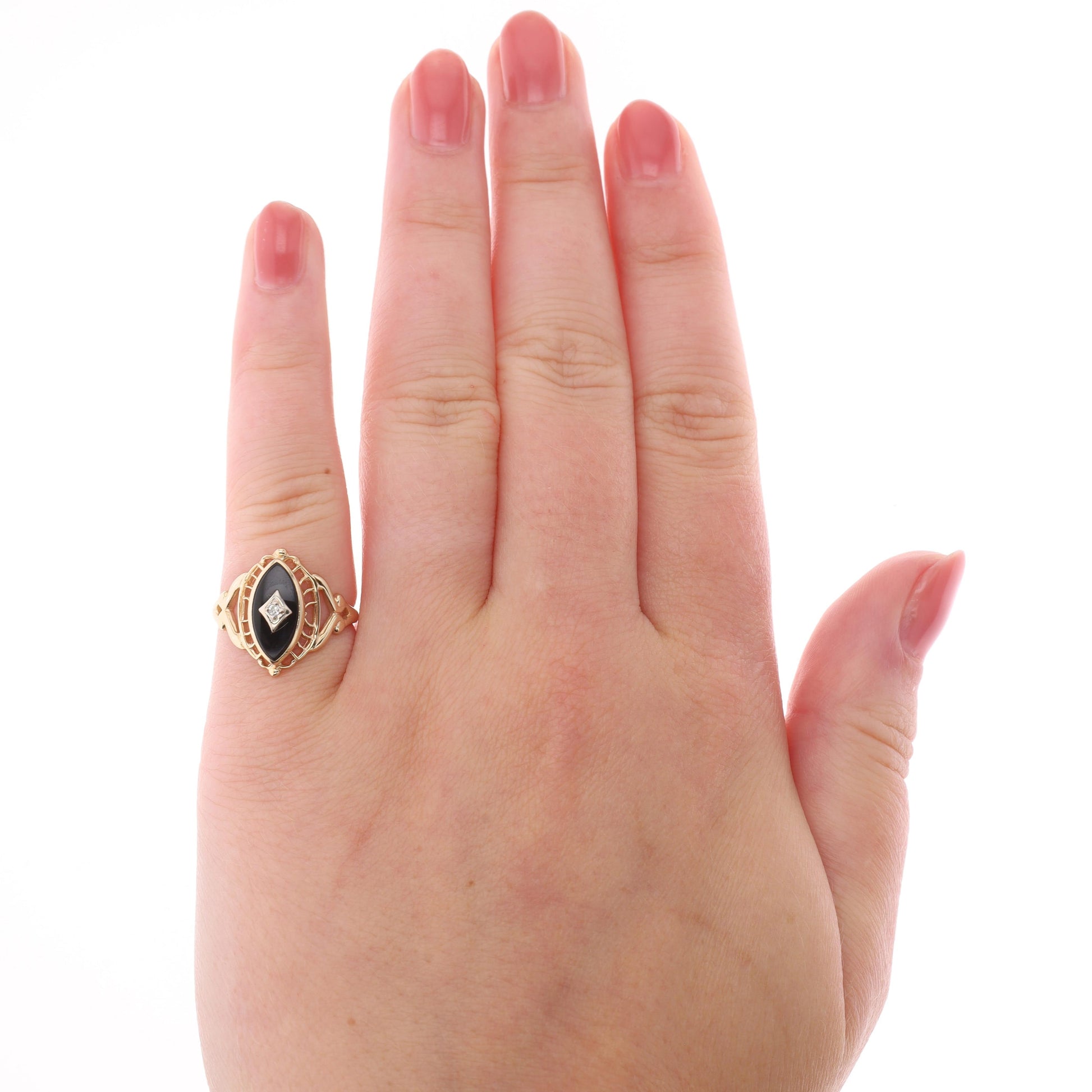 10k Yellow Gold Onyx and Diamond Ring