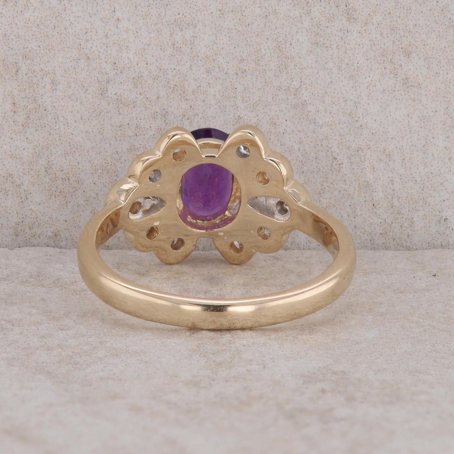 14k Yellow Gold Oval Amethyst and Diamond Ring