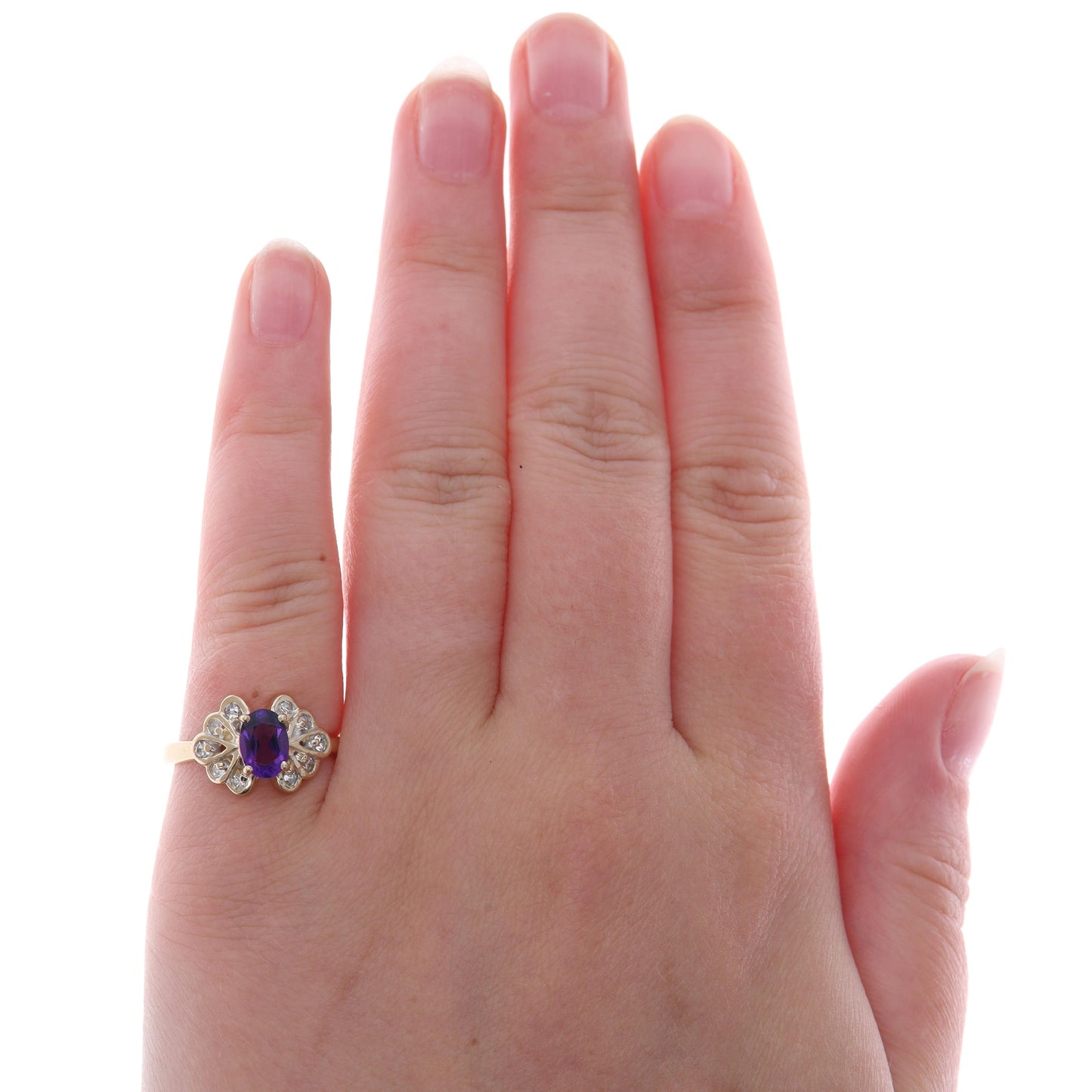 14k Yellow Gold Oval Amethyst and Diamond Ring