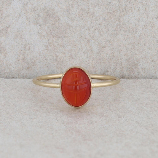 14k Yellow Gold Scarab Carnelian Ring