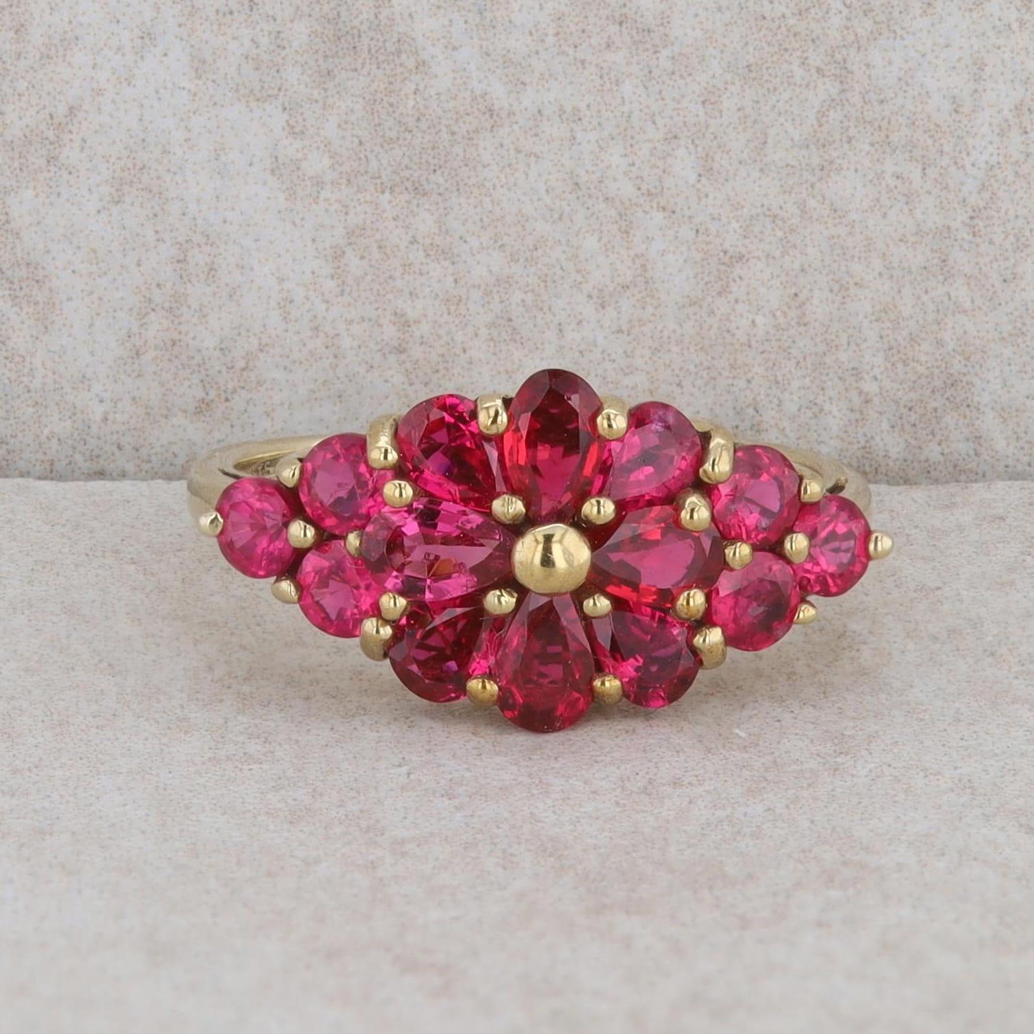 10k Yellow Gold Ruby Floral Accented Fashion Ring