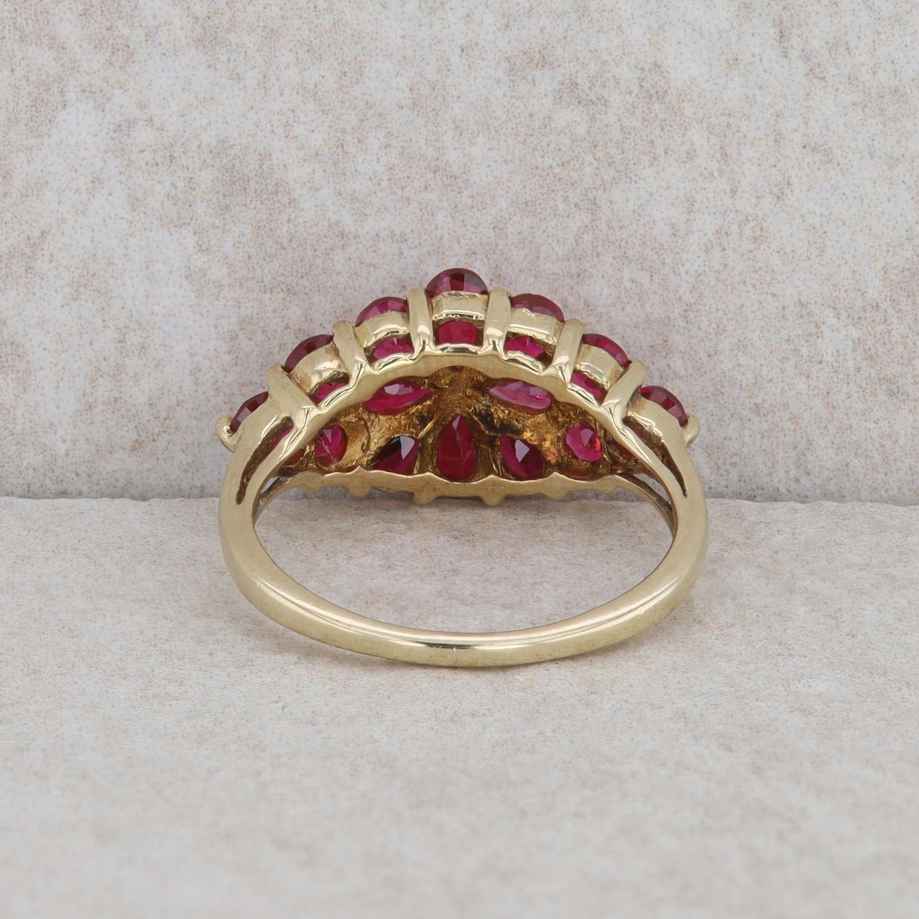 10k Yellow Gold Ruby Floral Accented Fashion Ring