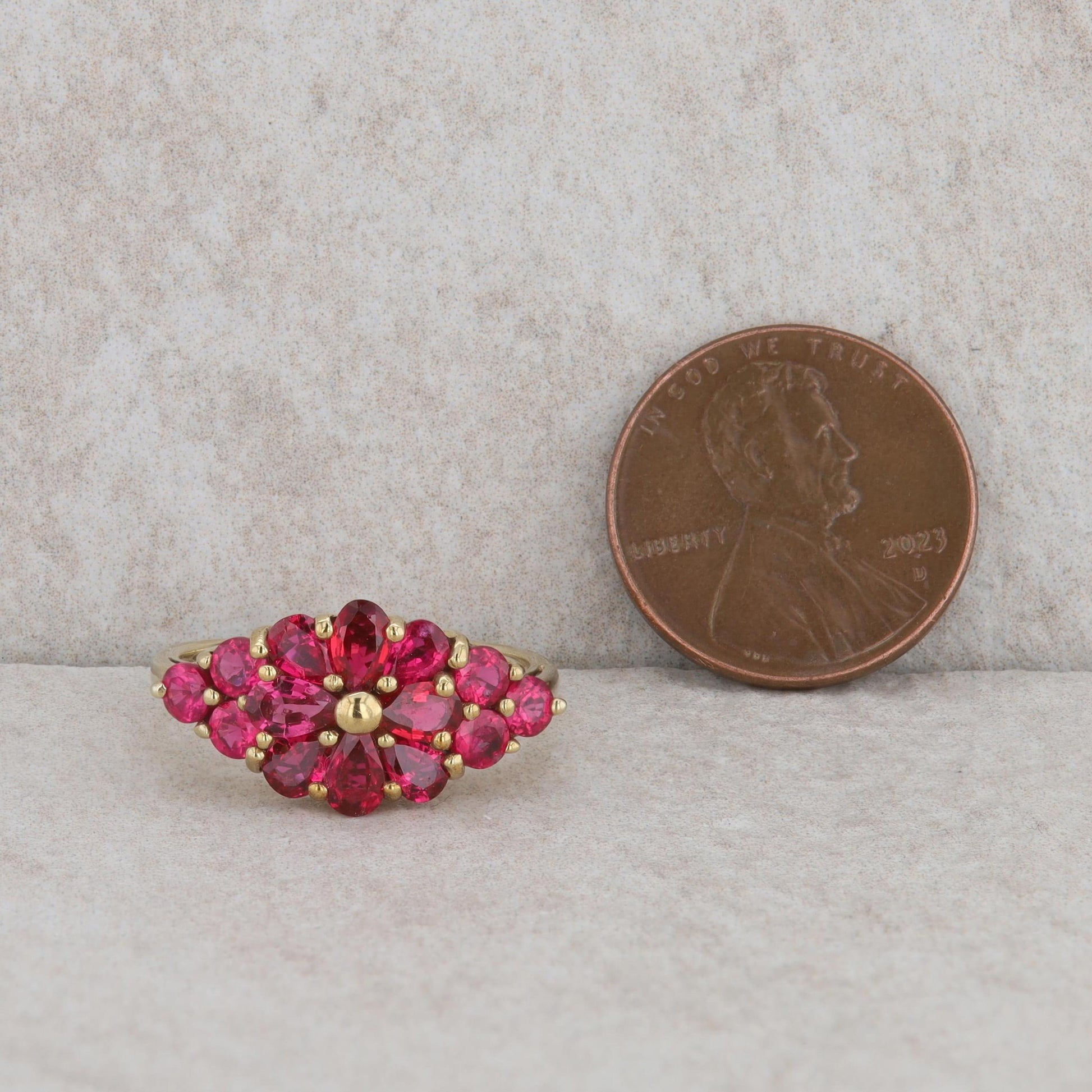 10k Yellow Gold Ruby Floral Accented Fashion Ring