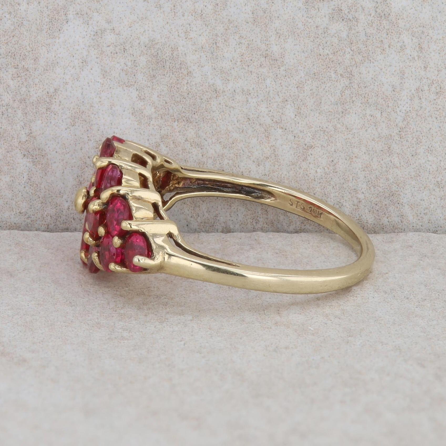 10k Yellow Gold Ruby Floral Accented Fashion Ring