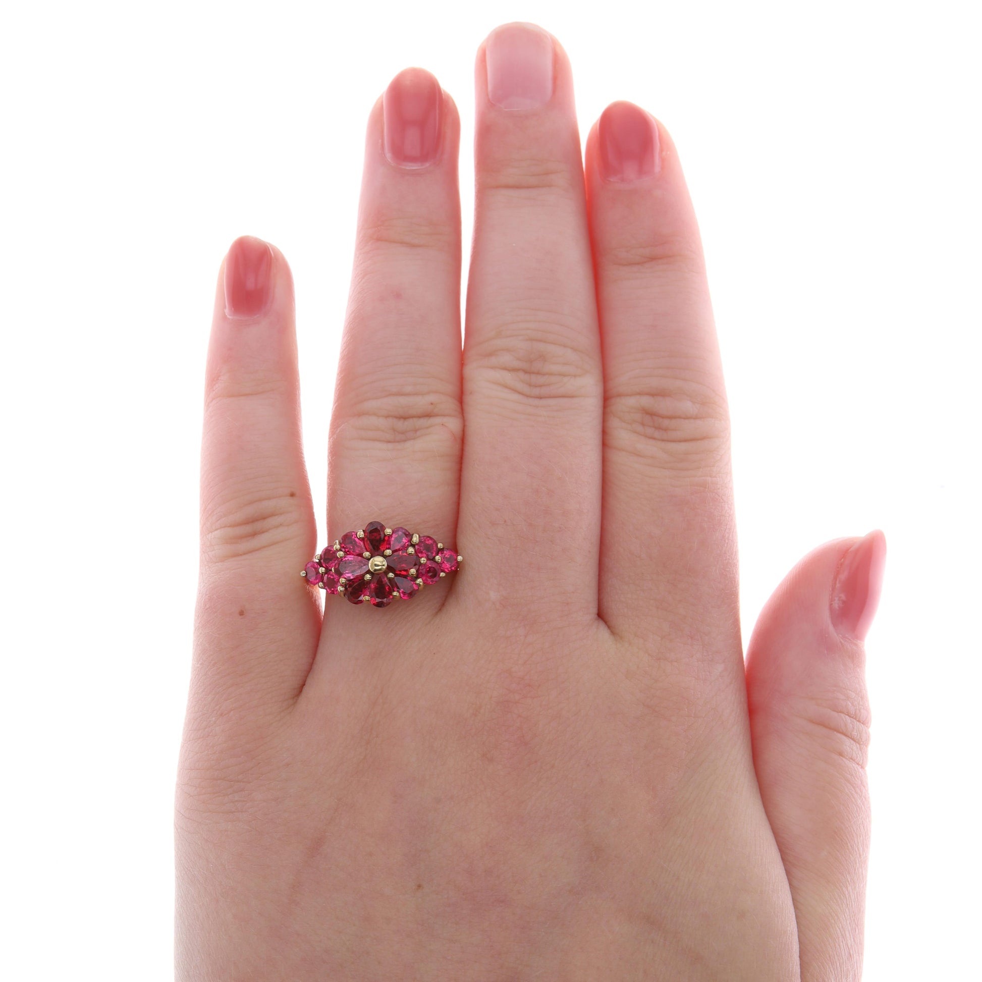 10k Yellow Gold Ruby Floral Accented Fashion Ring