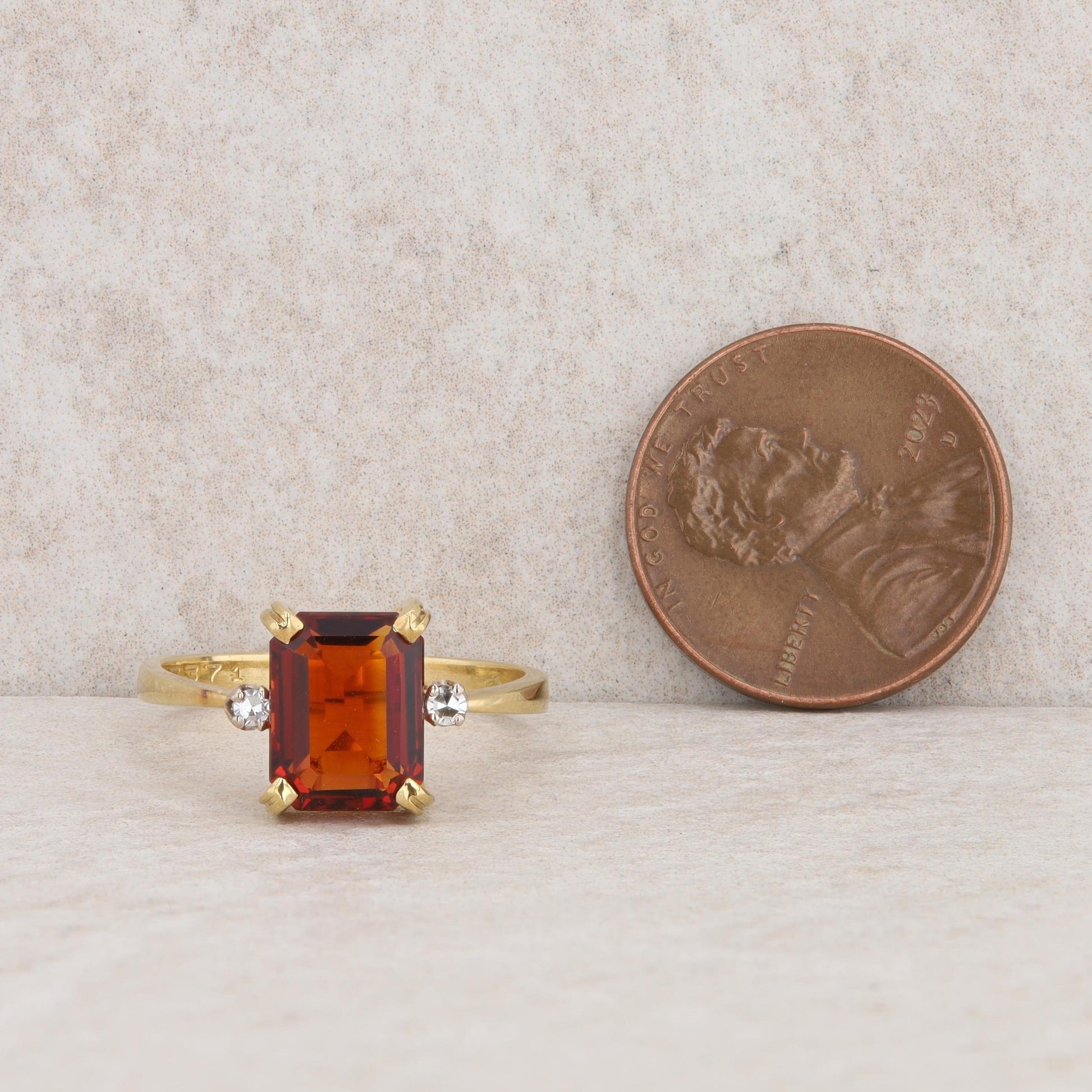 18k Yellow Gold Citrine and Diamond Ring