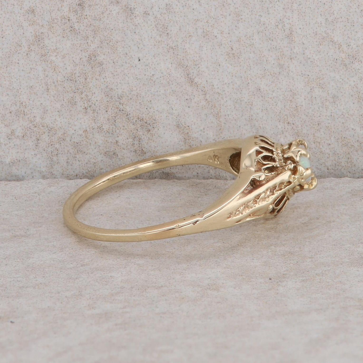 14k Yellow Gold Opal Filigree Fashion Ring