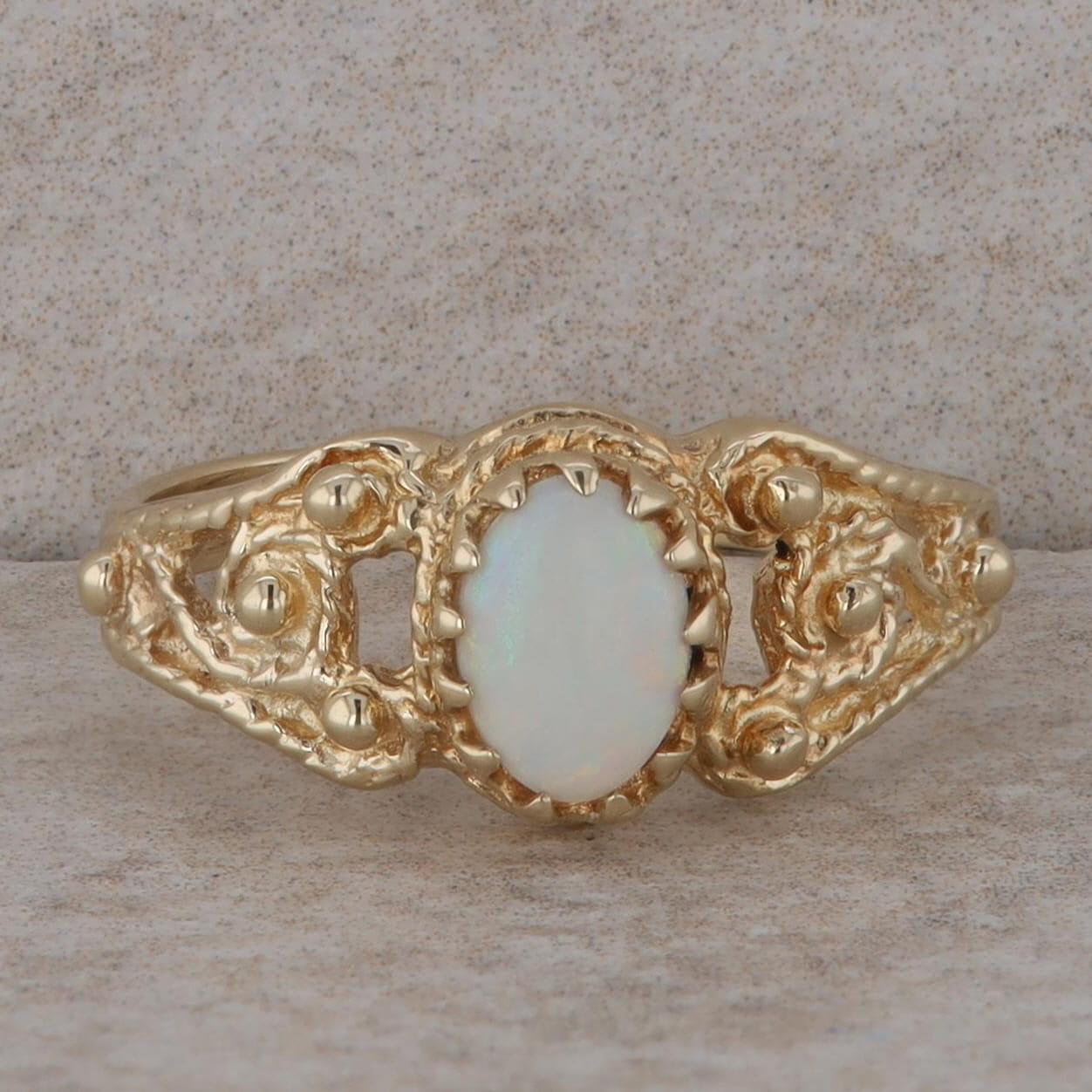 14k Yellow Gold Opal Filigree Cutout Ring