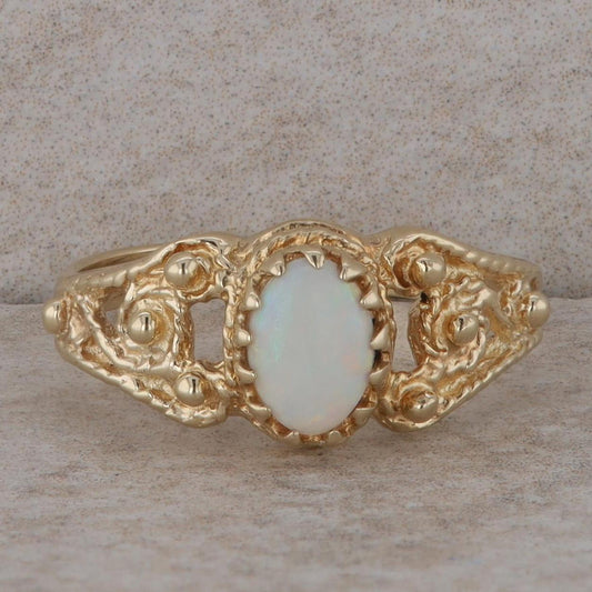 14k Yellow Gold Opal Filigree Cutout Ring