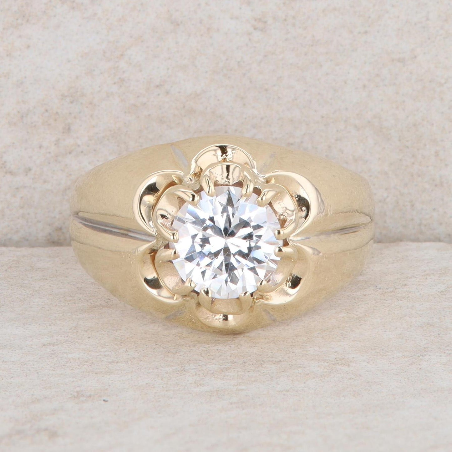 10k Yellow Gold Men's Round Cubic Zirconia Ring