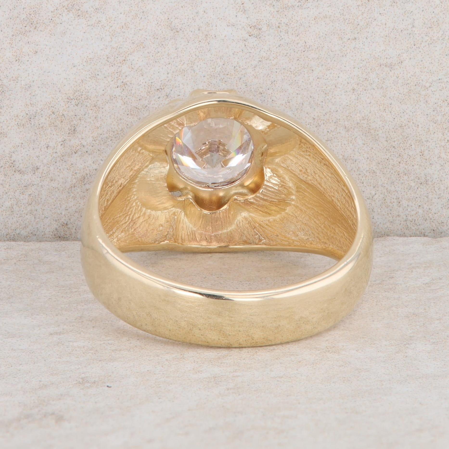 10k Yellow Gold Men's Round Cubic Zirconia Ring