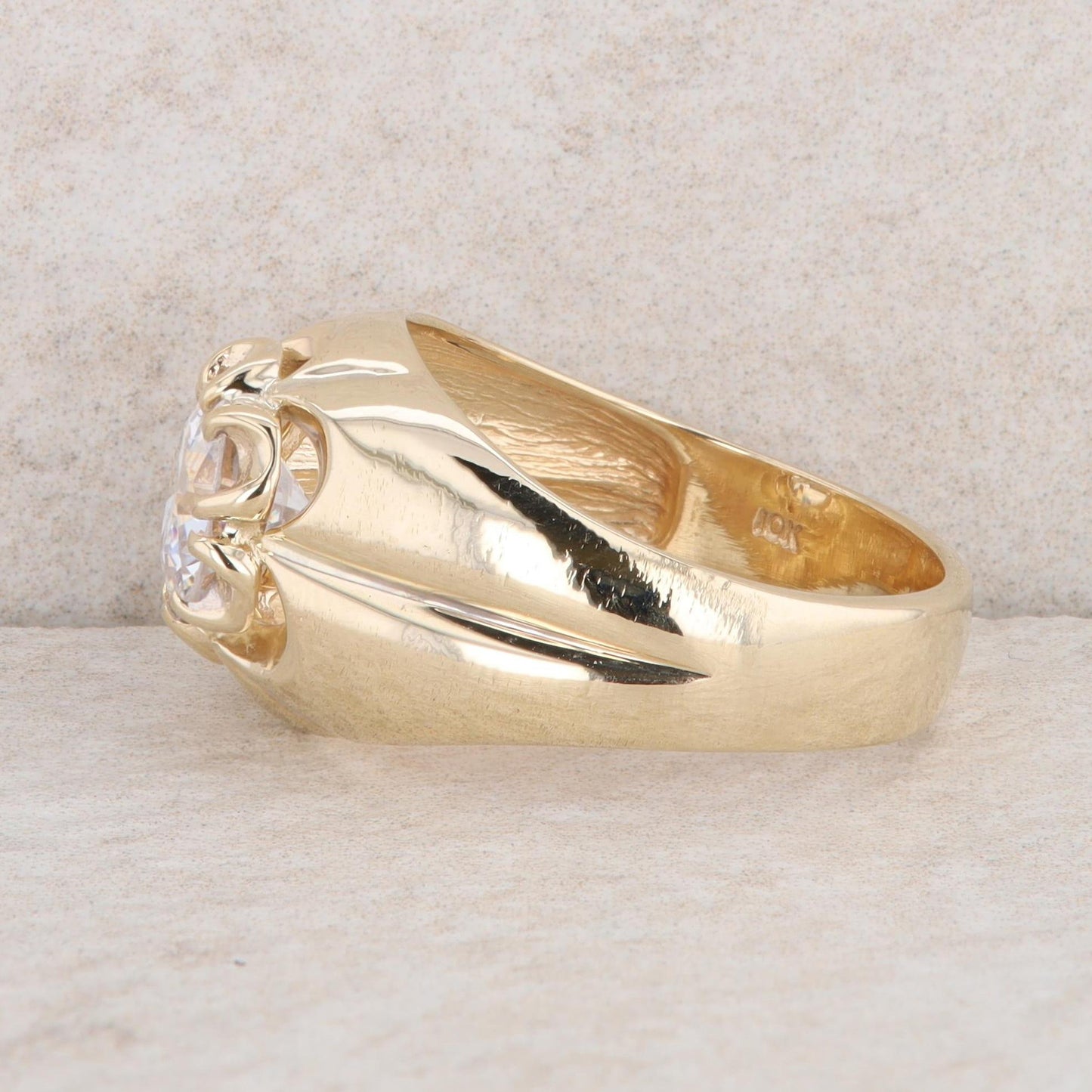 10k Yellow Gold Men's Round Cubic Zirconia Ring