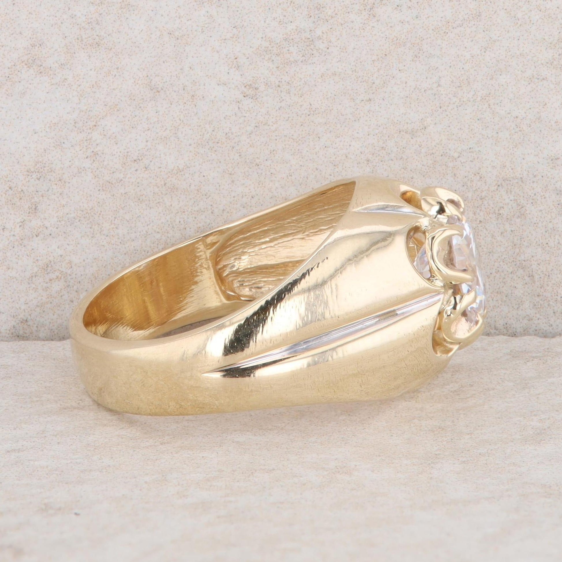 10k Yellow Gold Men's Round Cubic Zirconia Ring