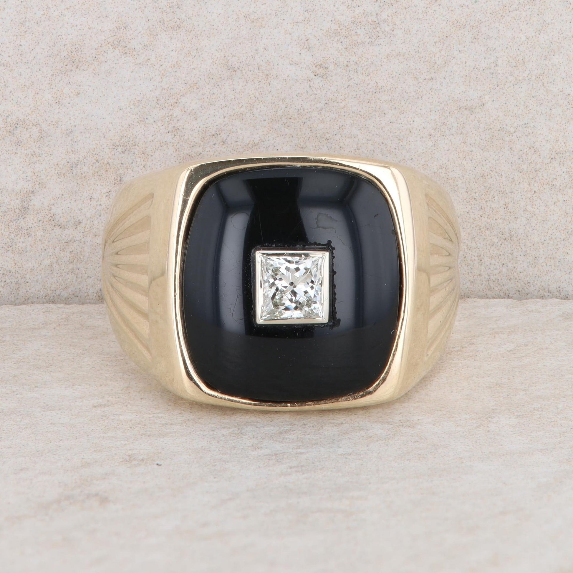 10k Yellow Gold Men's Onyx and Diamond Ring