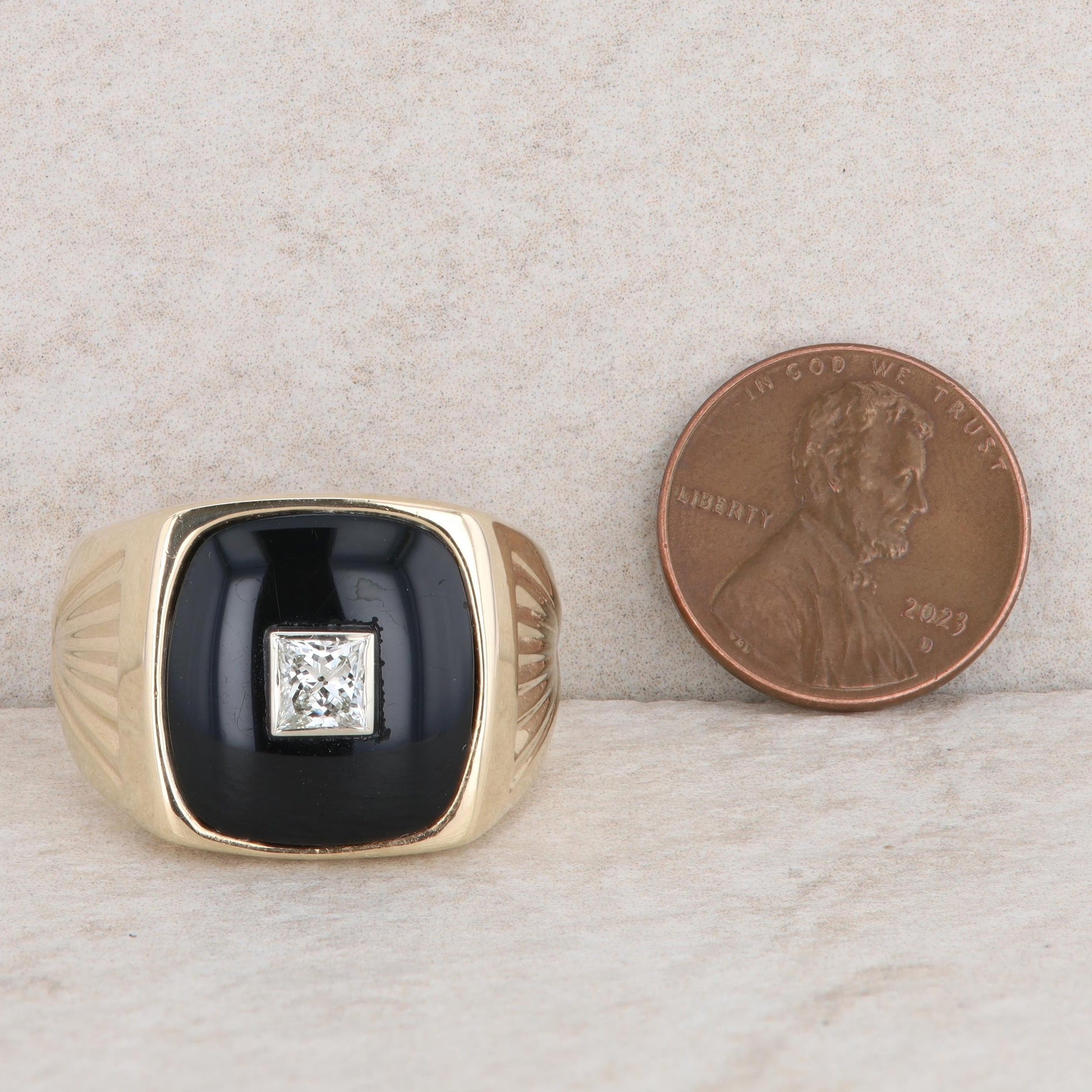 10k Yellow Gold Men's Onyx and Diamond Ring