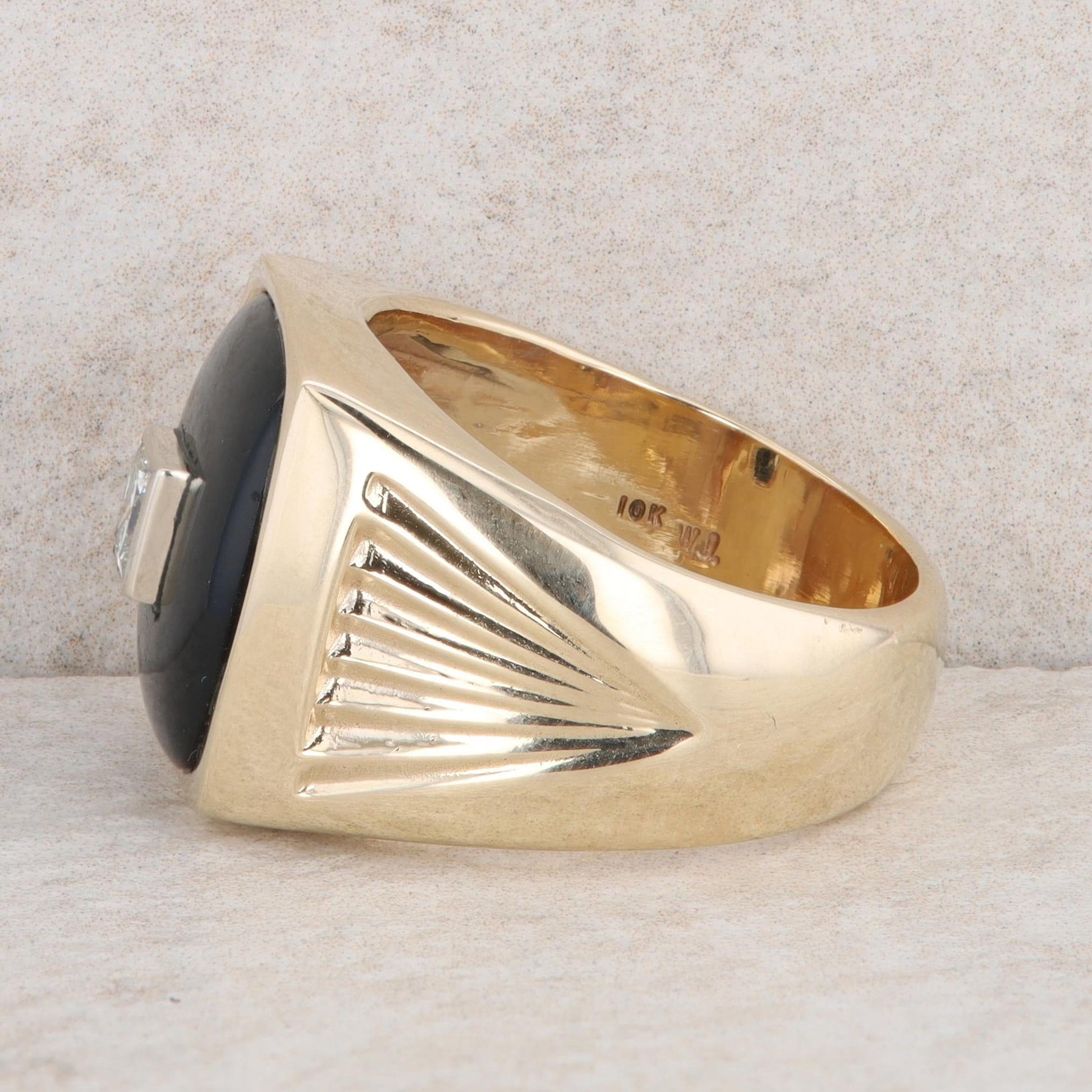 10k Yellow Gold Men's Onyx and Diamond Ring