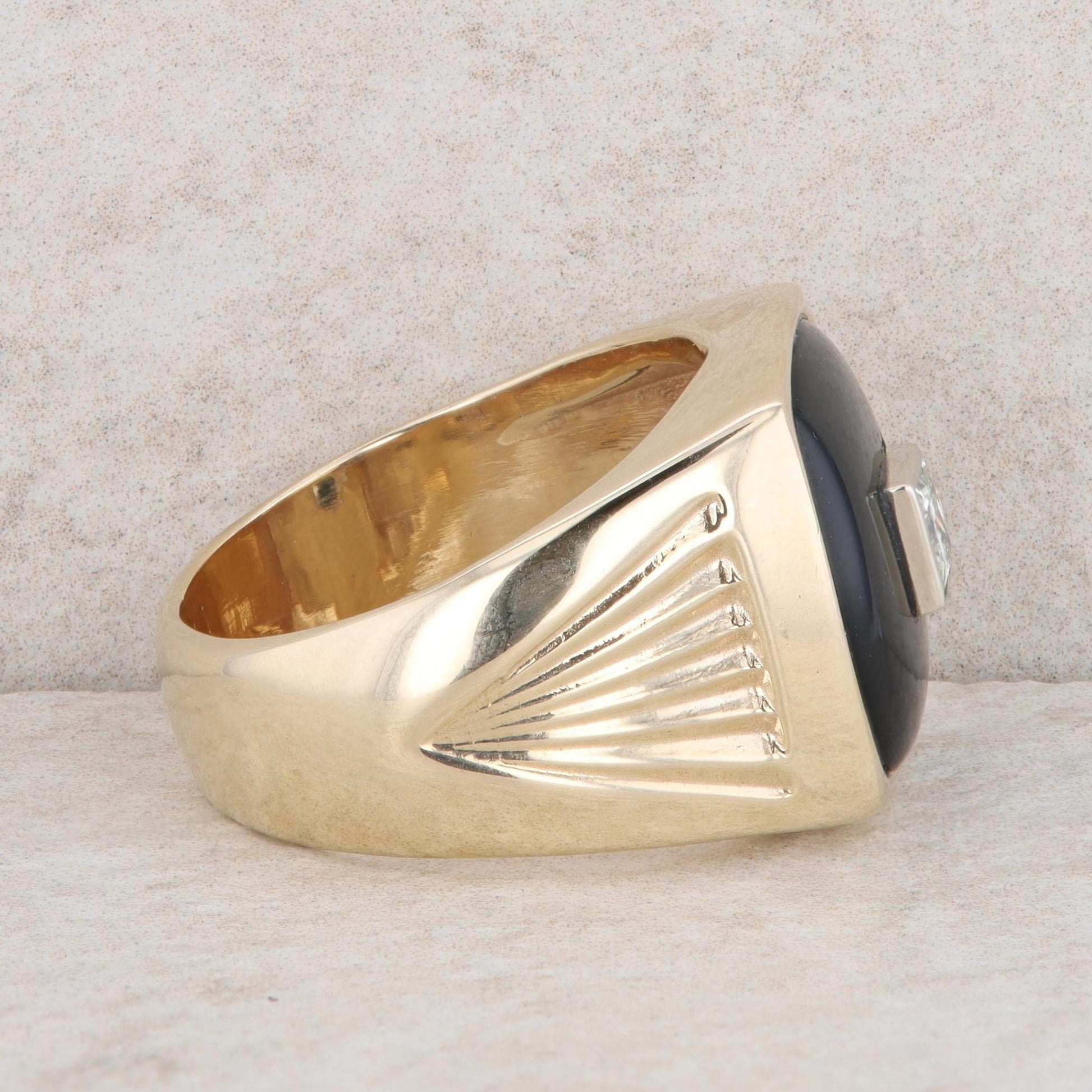 10k Yellow Gold Men's Onyx and Diamond Ring