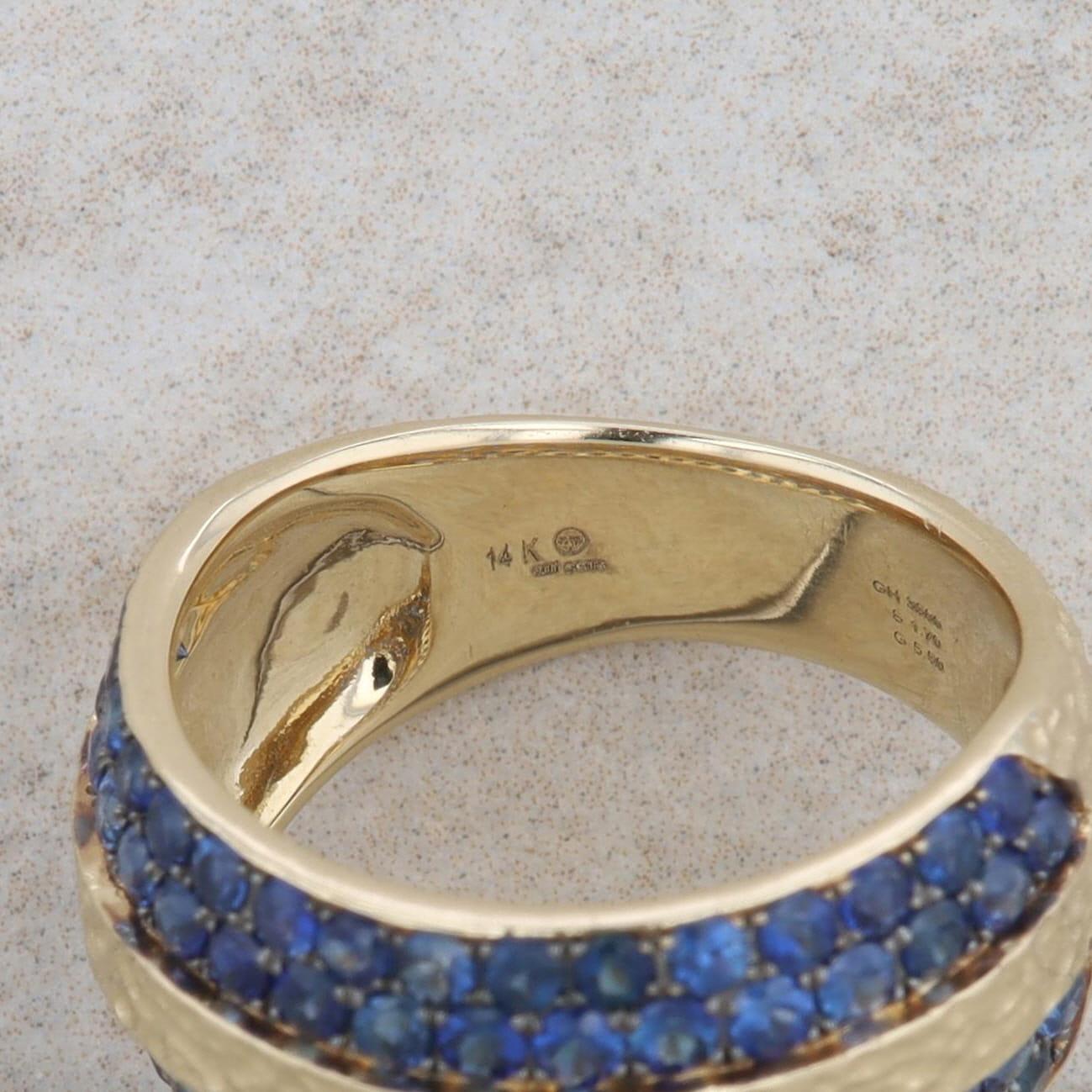 14k Yellow Gold Double Row Sapphire and Hammered Band