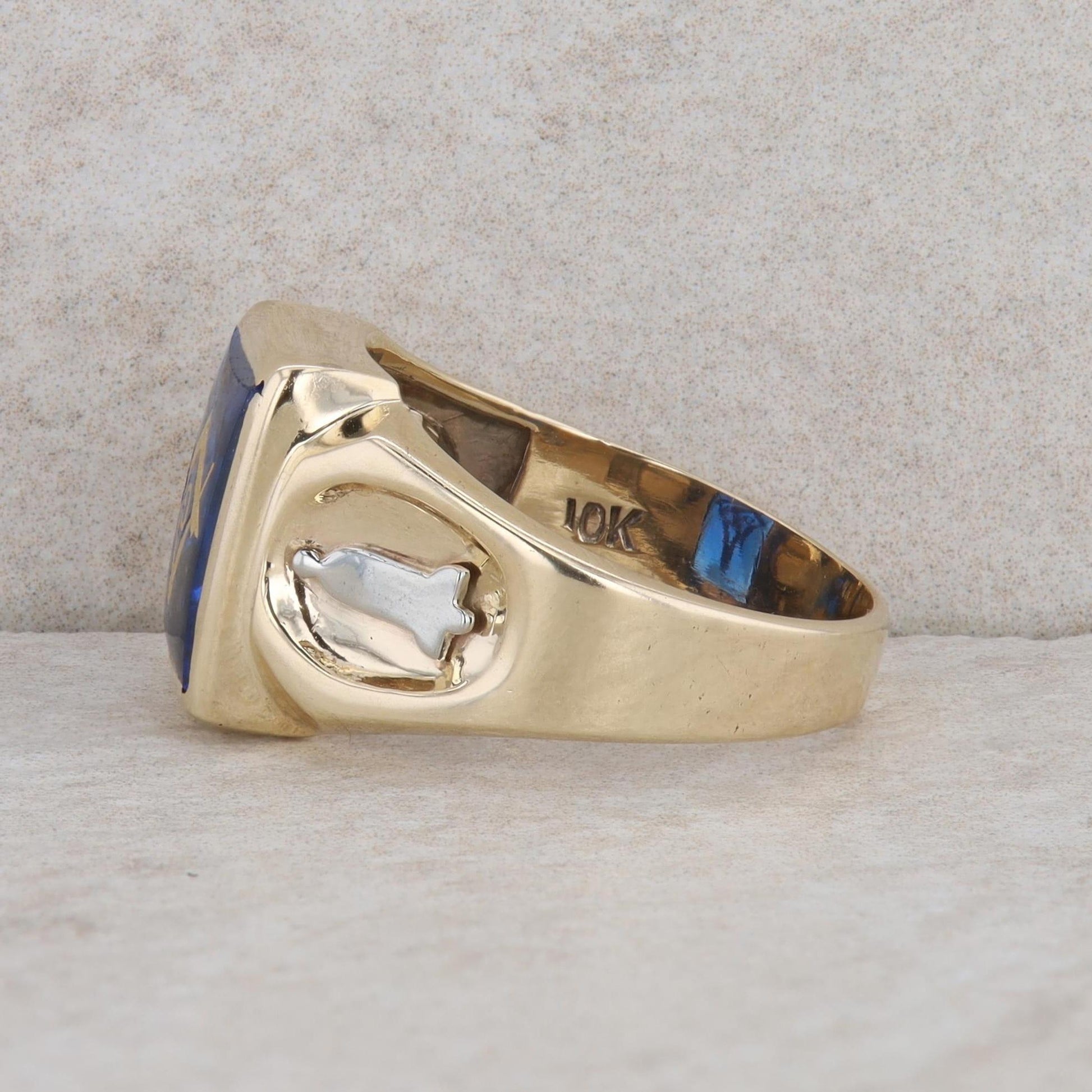 10k Yellow Gold Men's Masonic Synthetic Sapphire Ring