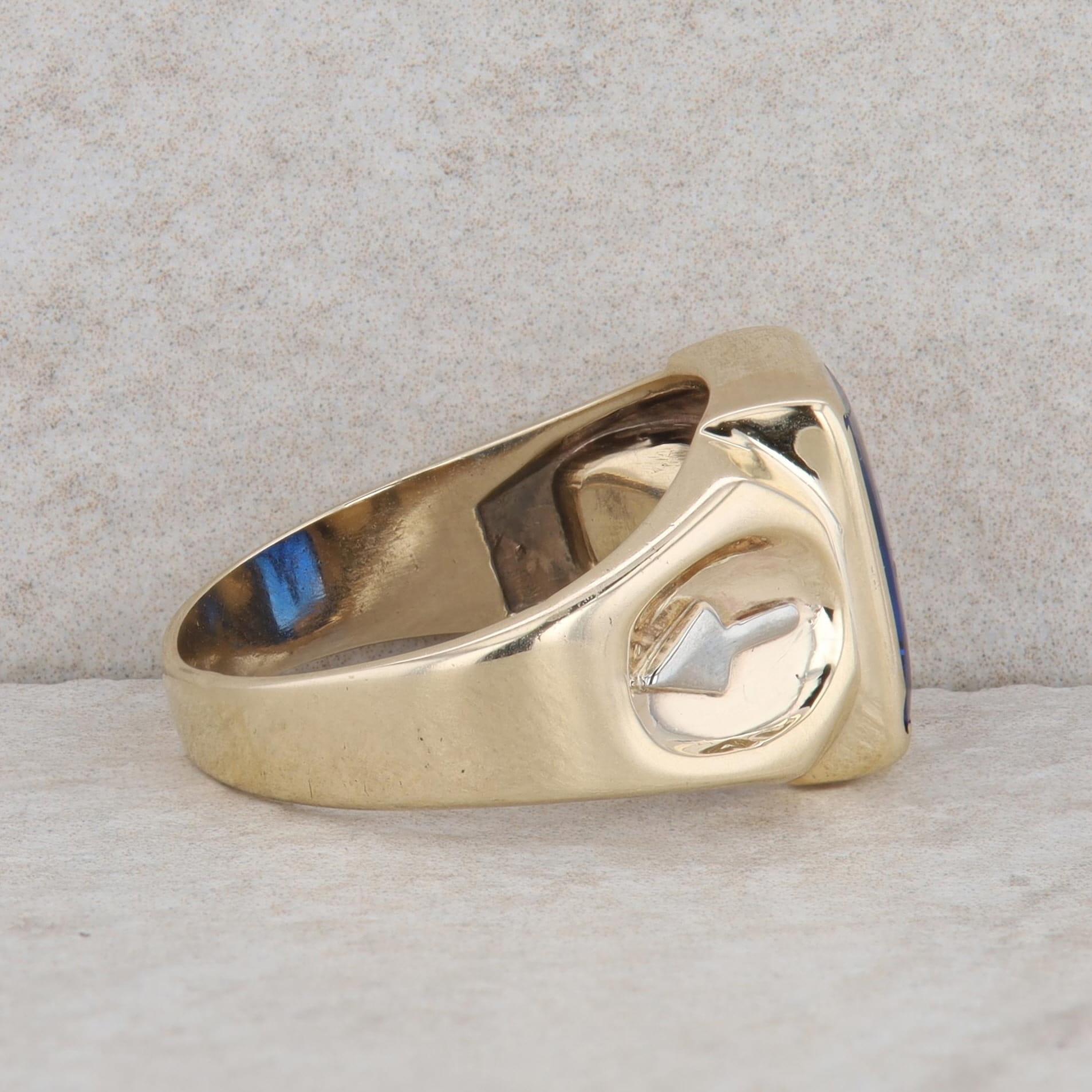 10k Yellow Gold Men's Masonic Synthetic Sapphire Ring