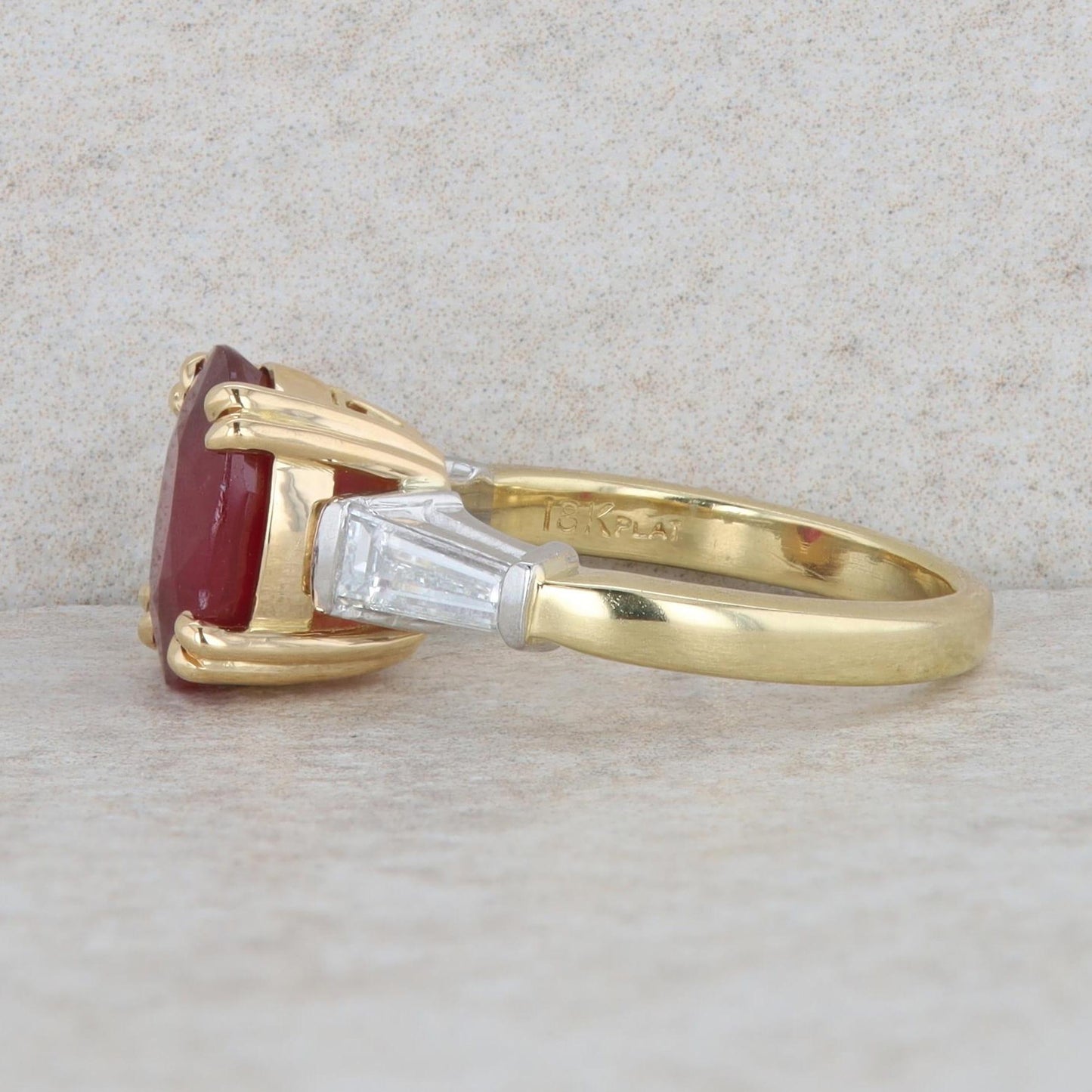 18k Yellow Gold and Platinum Oval Glass Filled Ruby and Diamond Ring