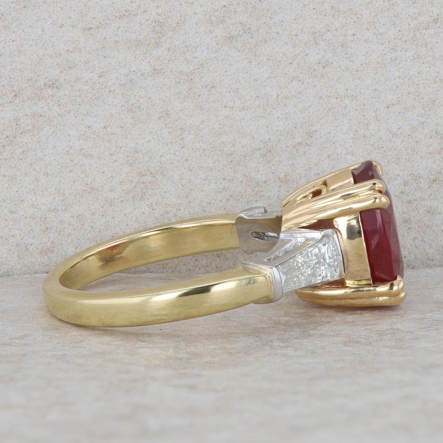 18k Yellow Gold and Platinum Oval Glass Filled Ruby and Diamond Ring