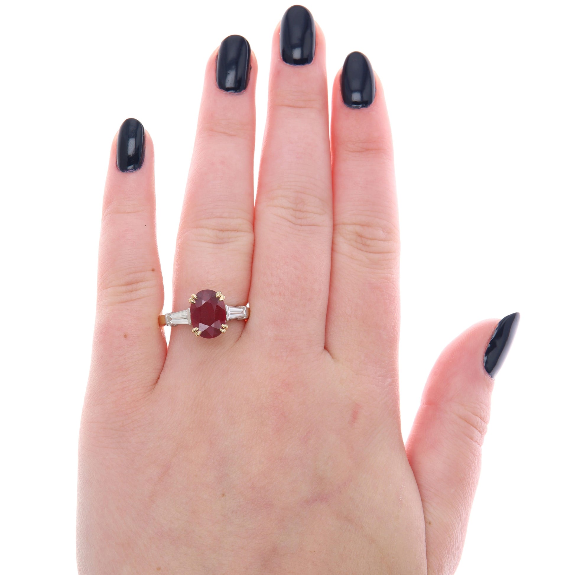 18k Yellow Gold and Platinum Oval Glass Filled Ruby and Diamond Ring