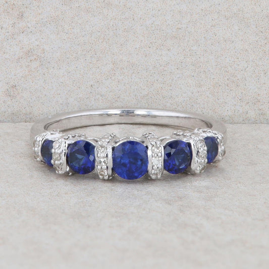 10k White Gold Diamond and Synthetic Sapphire Band