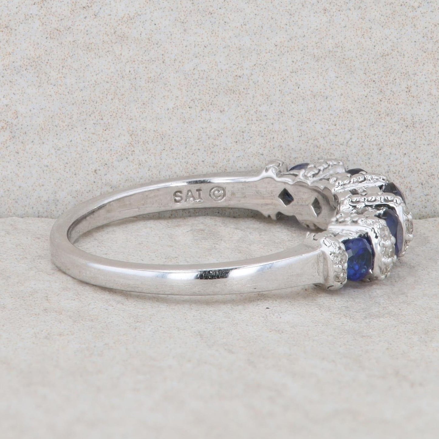 10k White Gold Diamond and Synthetic Sapphire Band