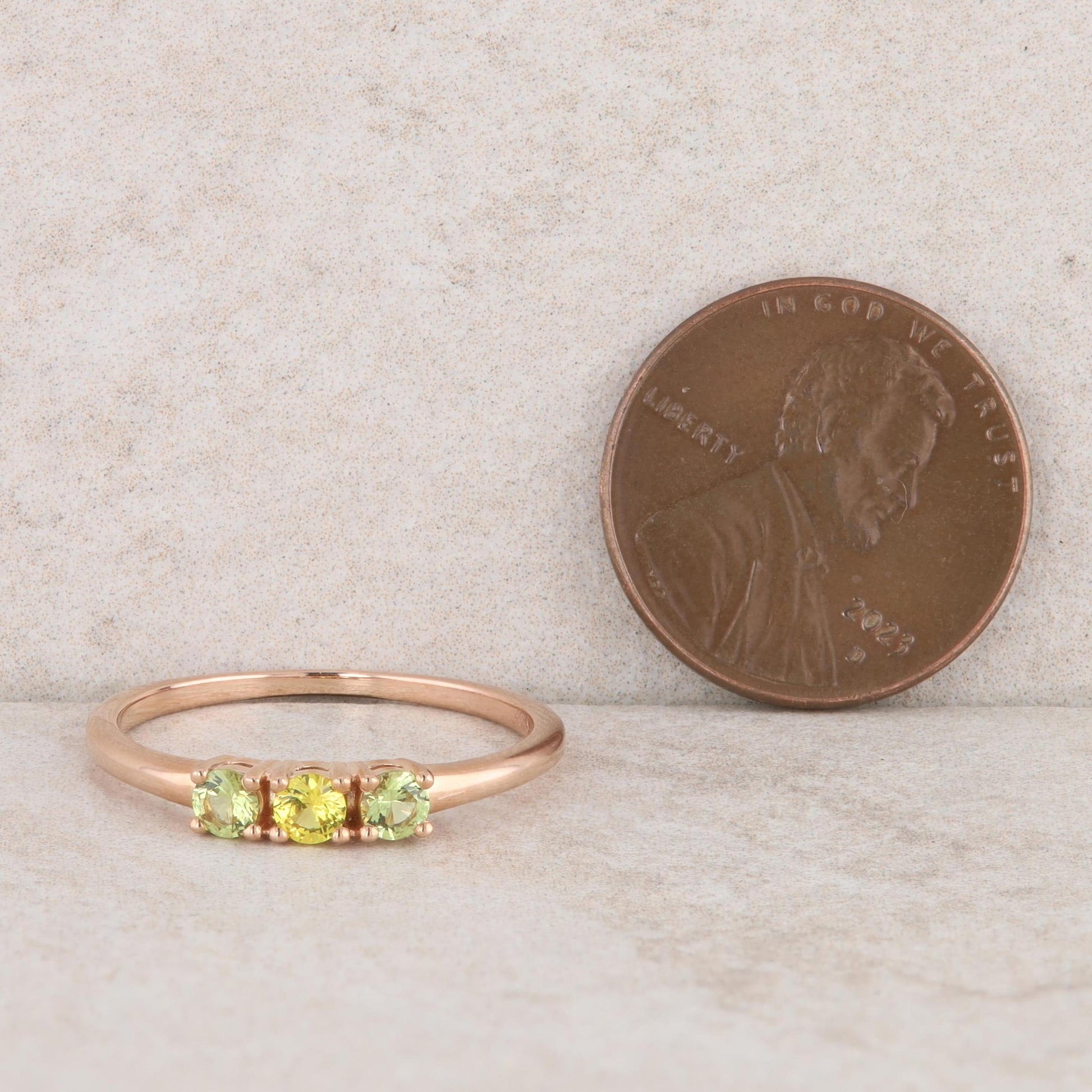 10k Rose Gold Imitation Peridot and Imitation Citrine Birthstone Ring