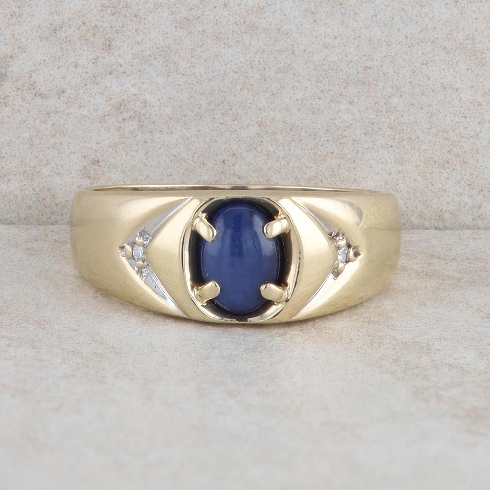 10k Yellow Gold Blue Star Sapphire and Diamond Ring