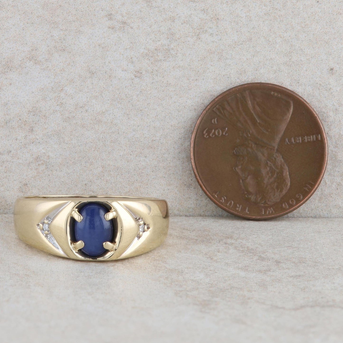 10k Yellow Gold Blue Star Sapphire and Diamond Ring