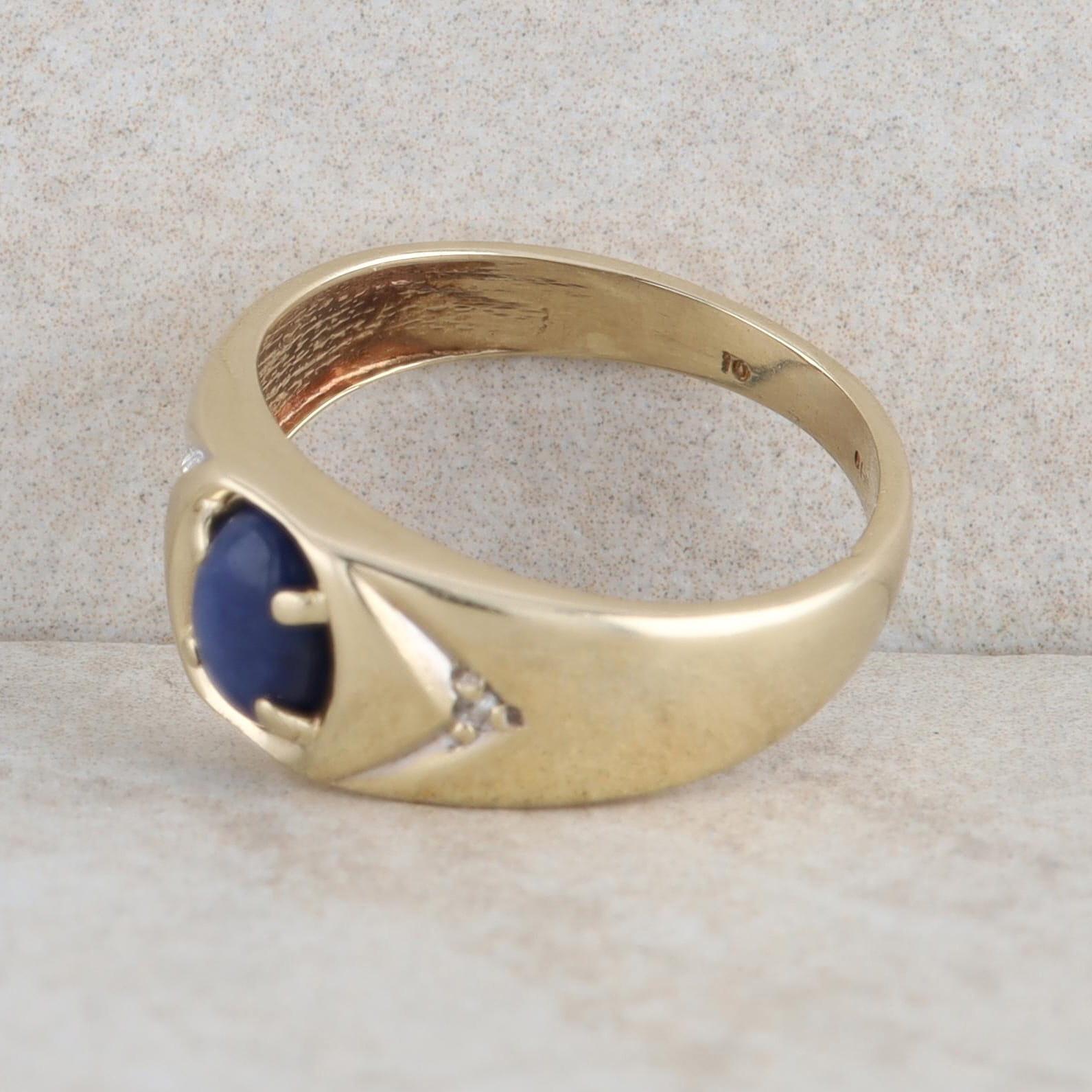 10k Yellow Gold Blue Star Sapphire and Diamond Ring