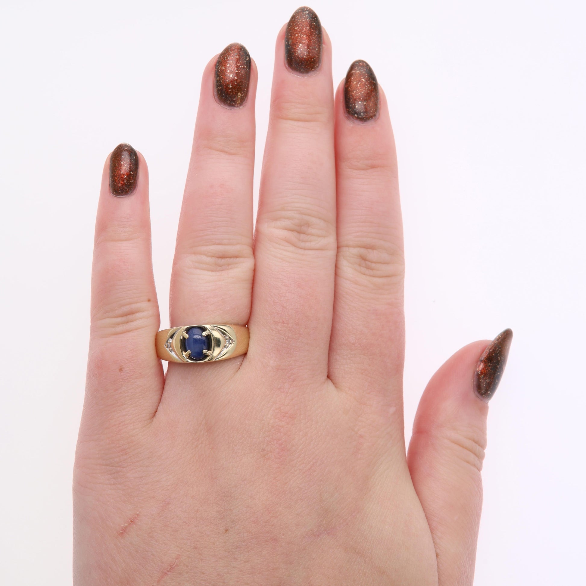 10k Yellow Gold Blue Star Sapphire and Diamond Ring