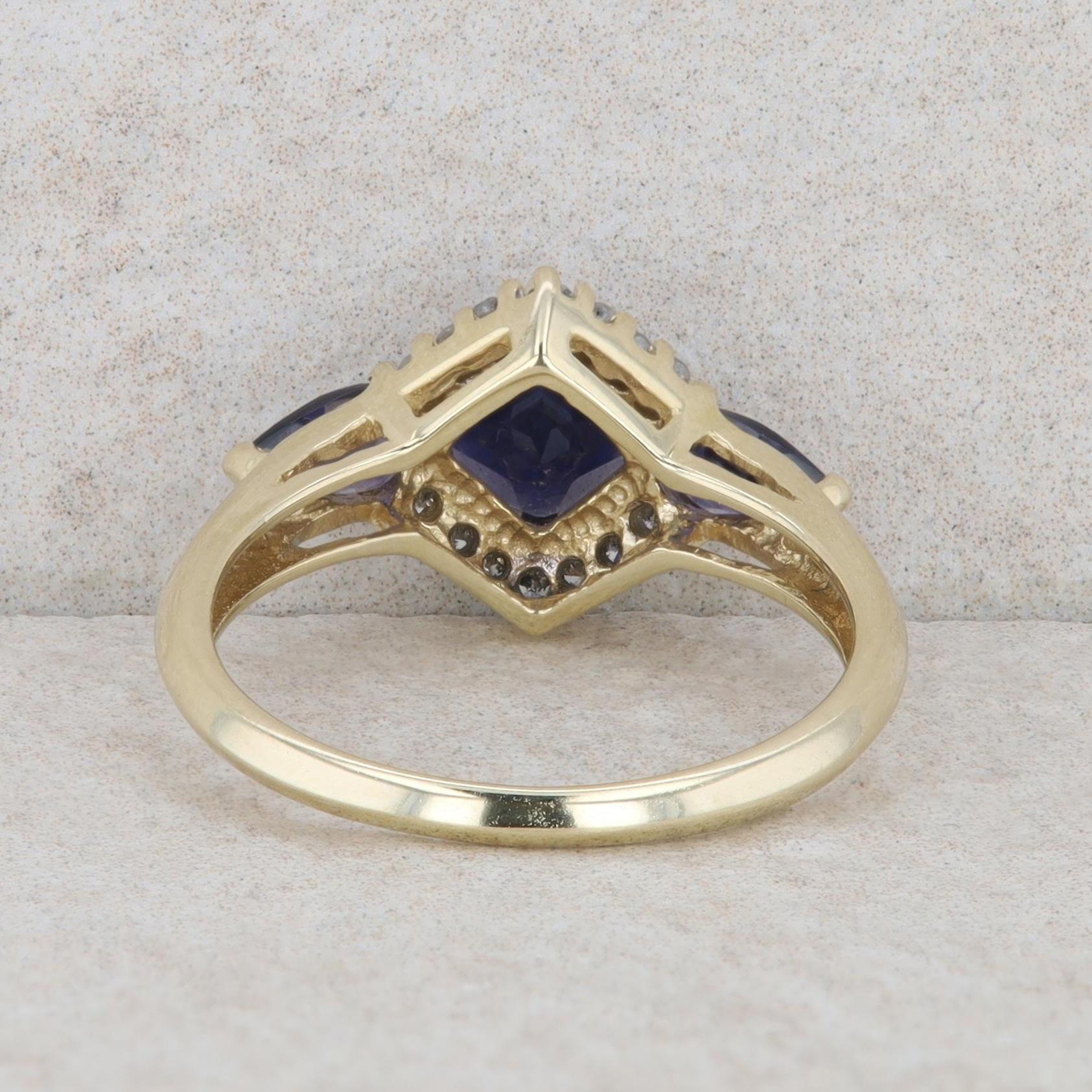 10k Yellow Gold Synthetic Sapphire and Diamond Ring