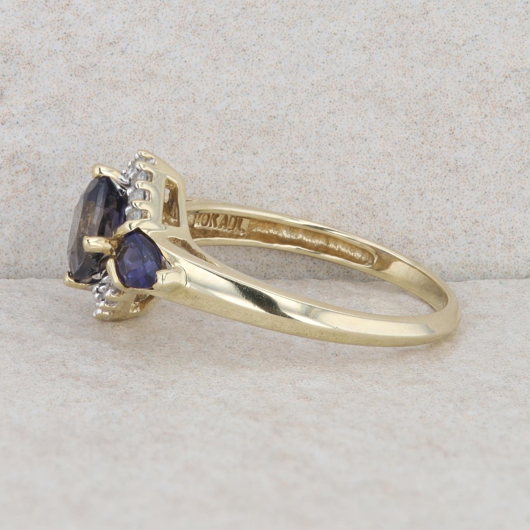 10k Yellow Gold Synthetic Sapphire and Diamond Ring