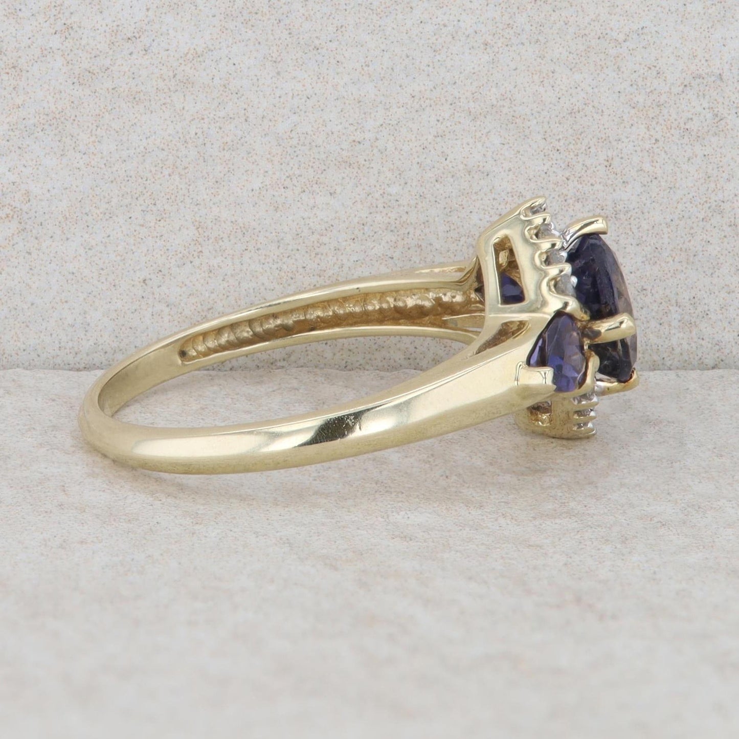 10k Yellow Gold Synthetic Sapphire and Diamond Ring