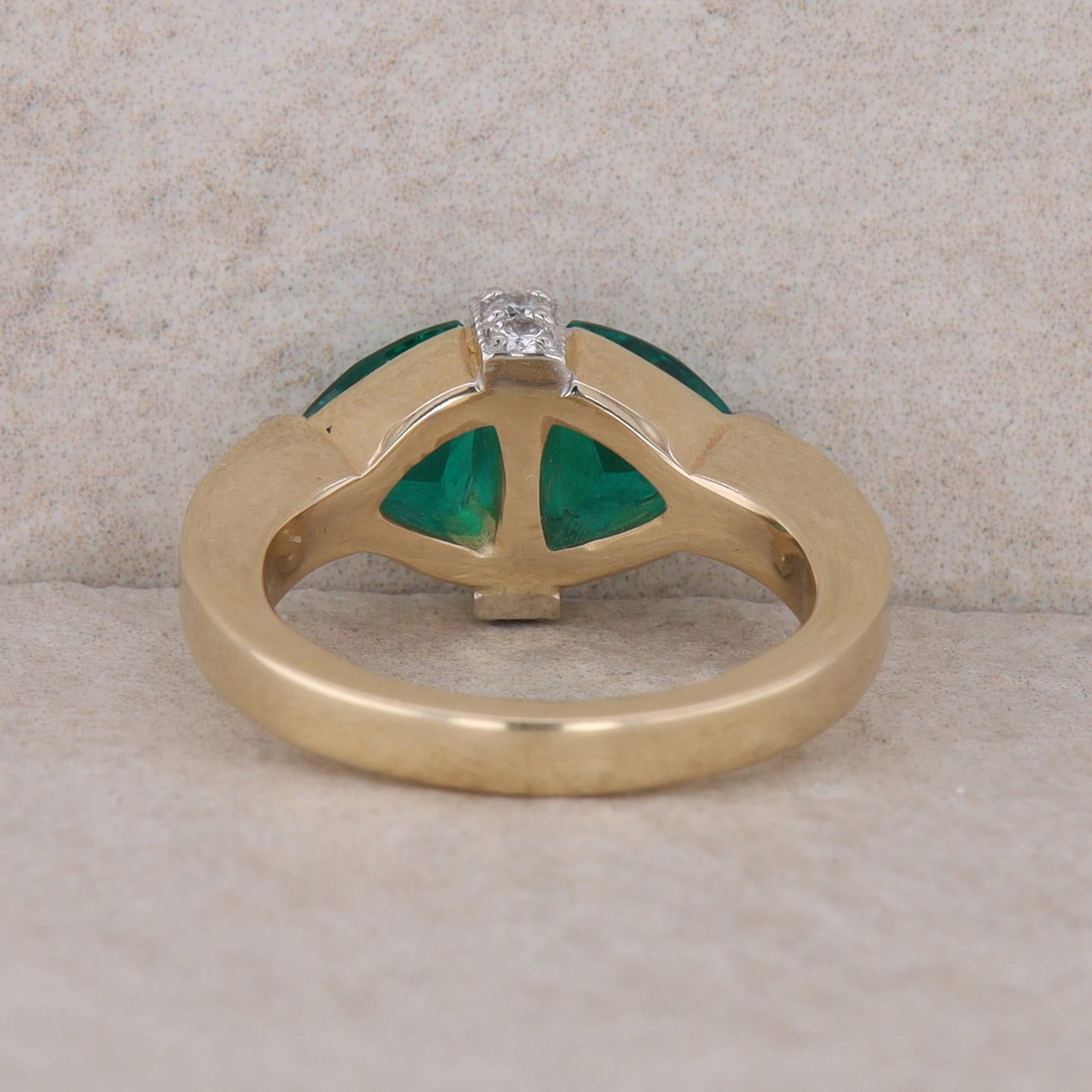 14k Yellow Gold Trillion Lab Grown Emerald and Diamond Ring