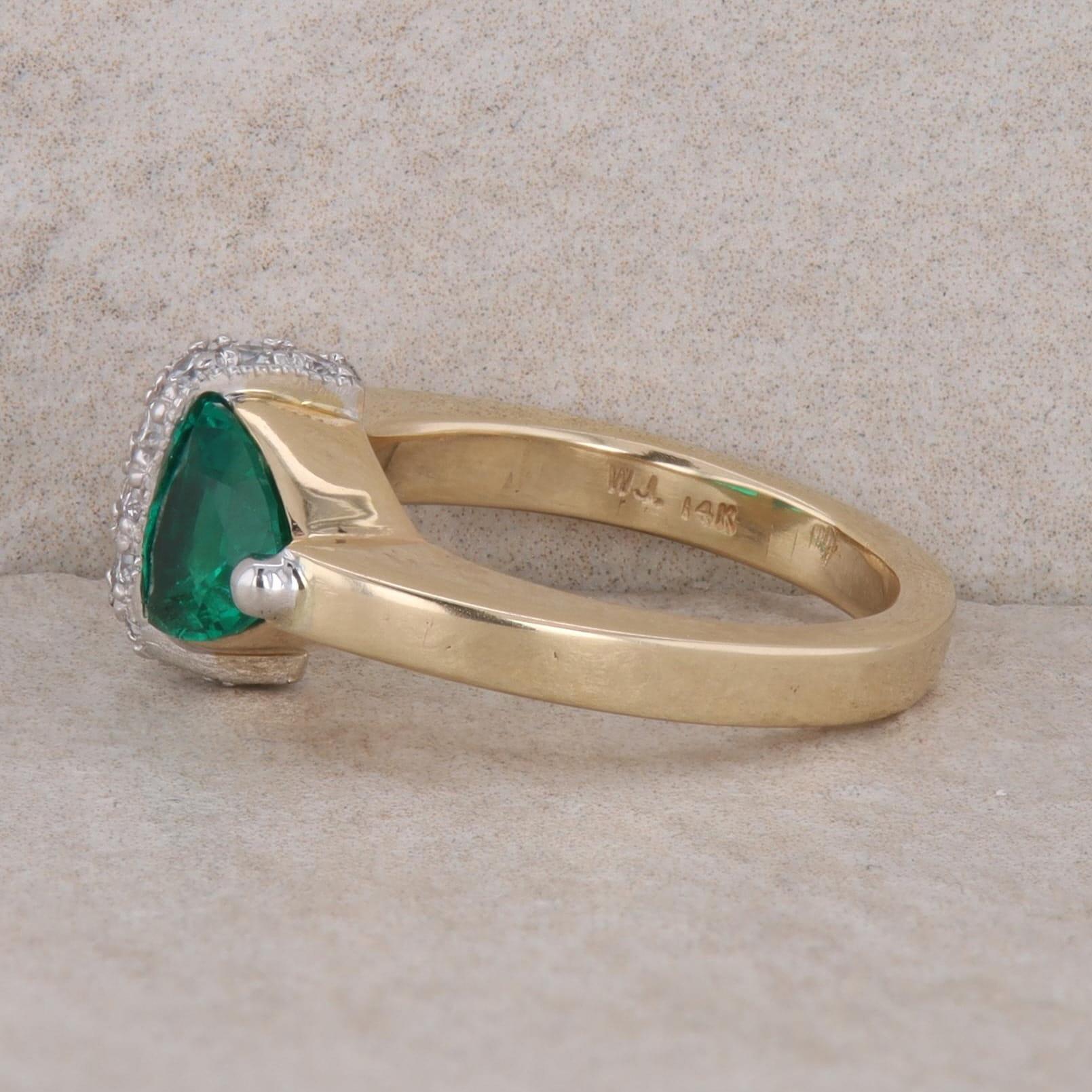 14k Yellow Gold Trillion Lab Grown Emerald and Diamond Ring