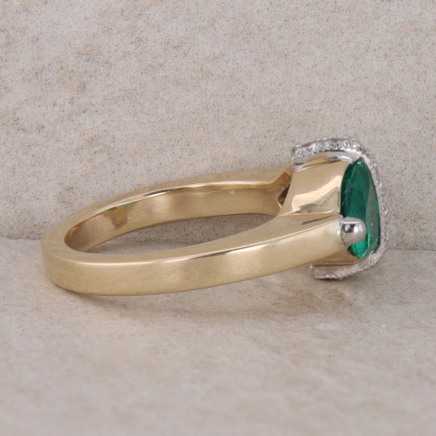 14k Yellow Gold Trillion Lab Grown Emerald and Diamond Ring