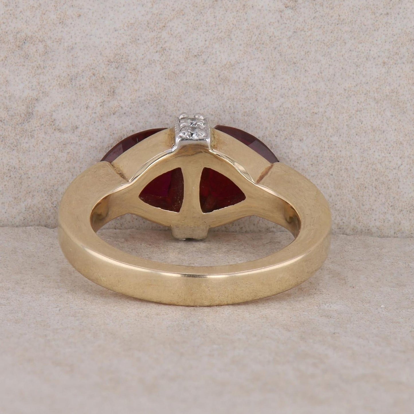 14k Yellow Gold Trillion Garnet and Diamond Ring