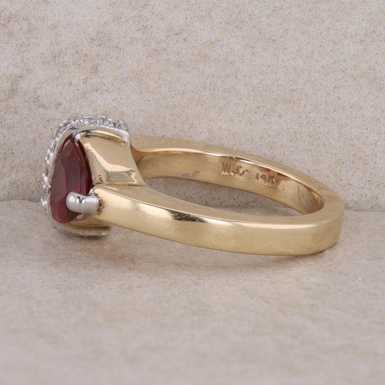 14k Yellow Gold Trillion Garnet and Diamond Ring