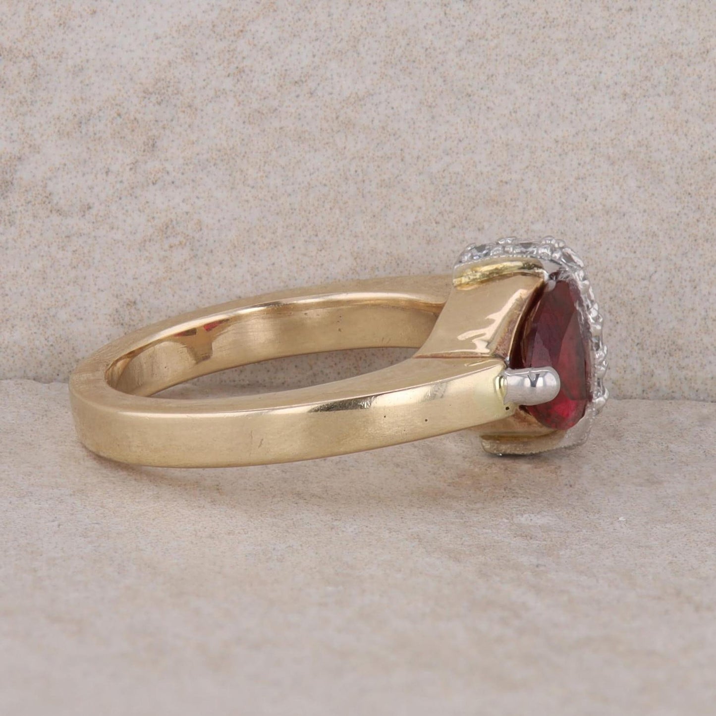 14k Yellow Gold Trillion Garnet and Diamond Ring