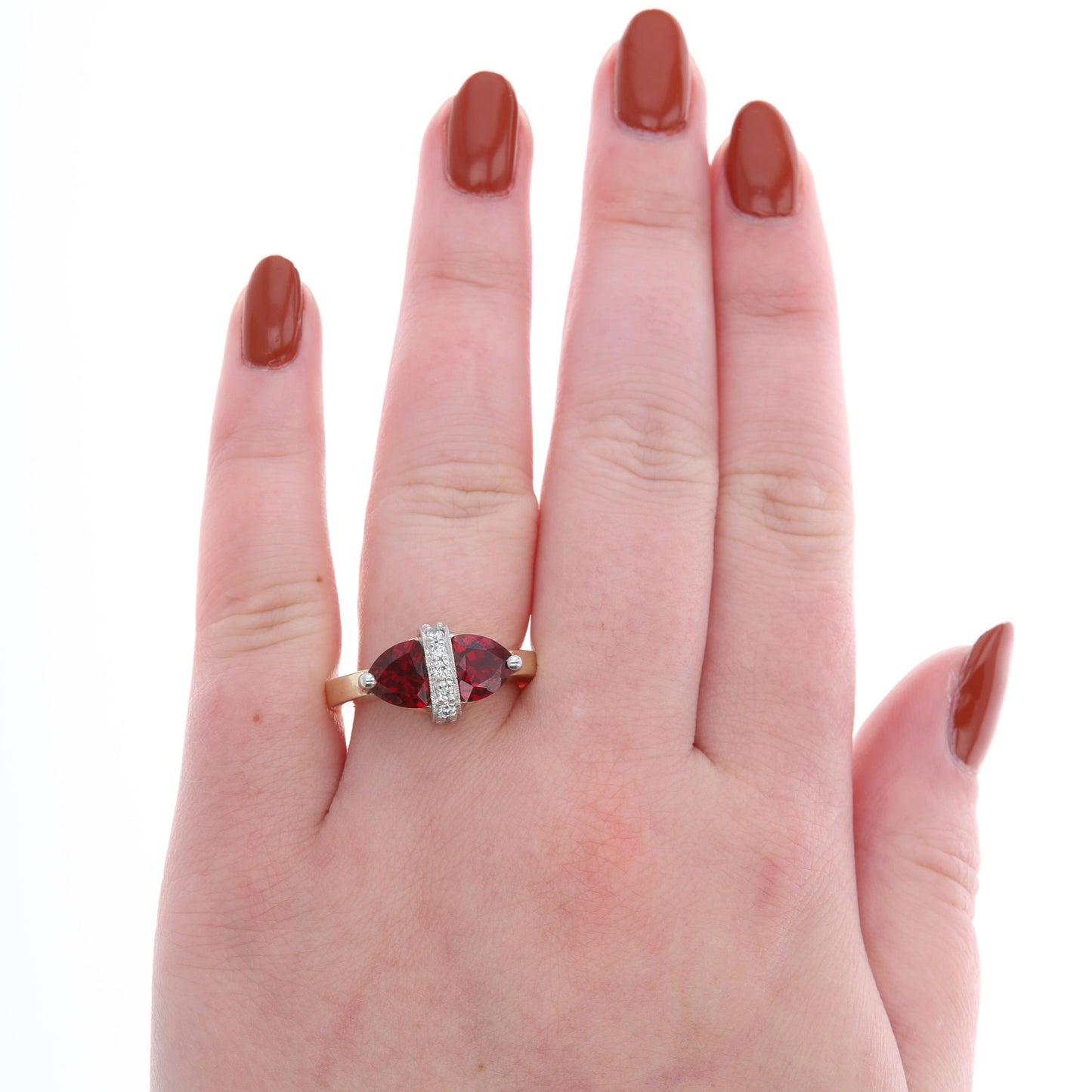 14k Yellow Gold Trillion Garnet and Diamond Ring